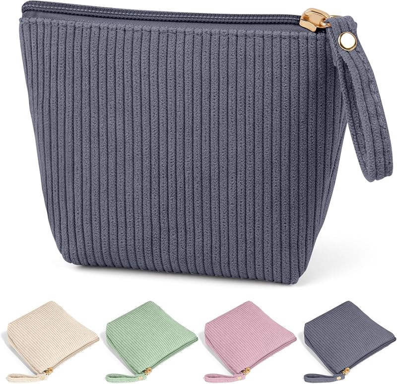 Necessaire de maquiagem MAGEFY Mini em veludo cotelê com bolsos internos, cinza, 1 unidade