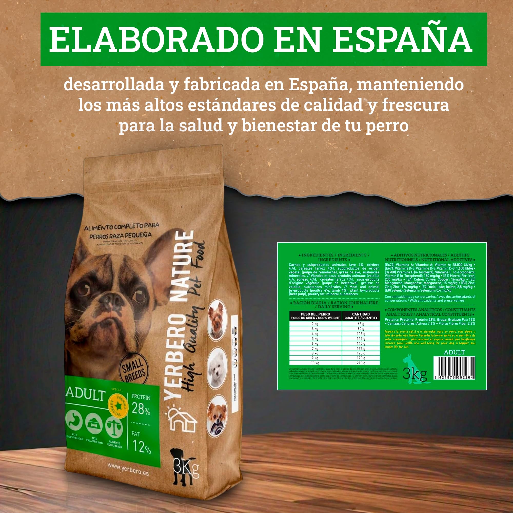 Yerbero Nature Adult Pienso para Perros Mini, Comida para Perros, Pienso Razas Pequeños Fórmula Especial con Alto Contenido Proteico, Ingredientes Digestibles para Razas Mini, Pack de 2 de 3 Kilos
