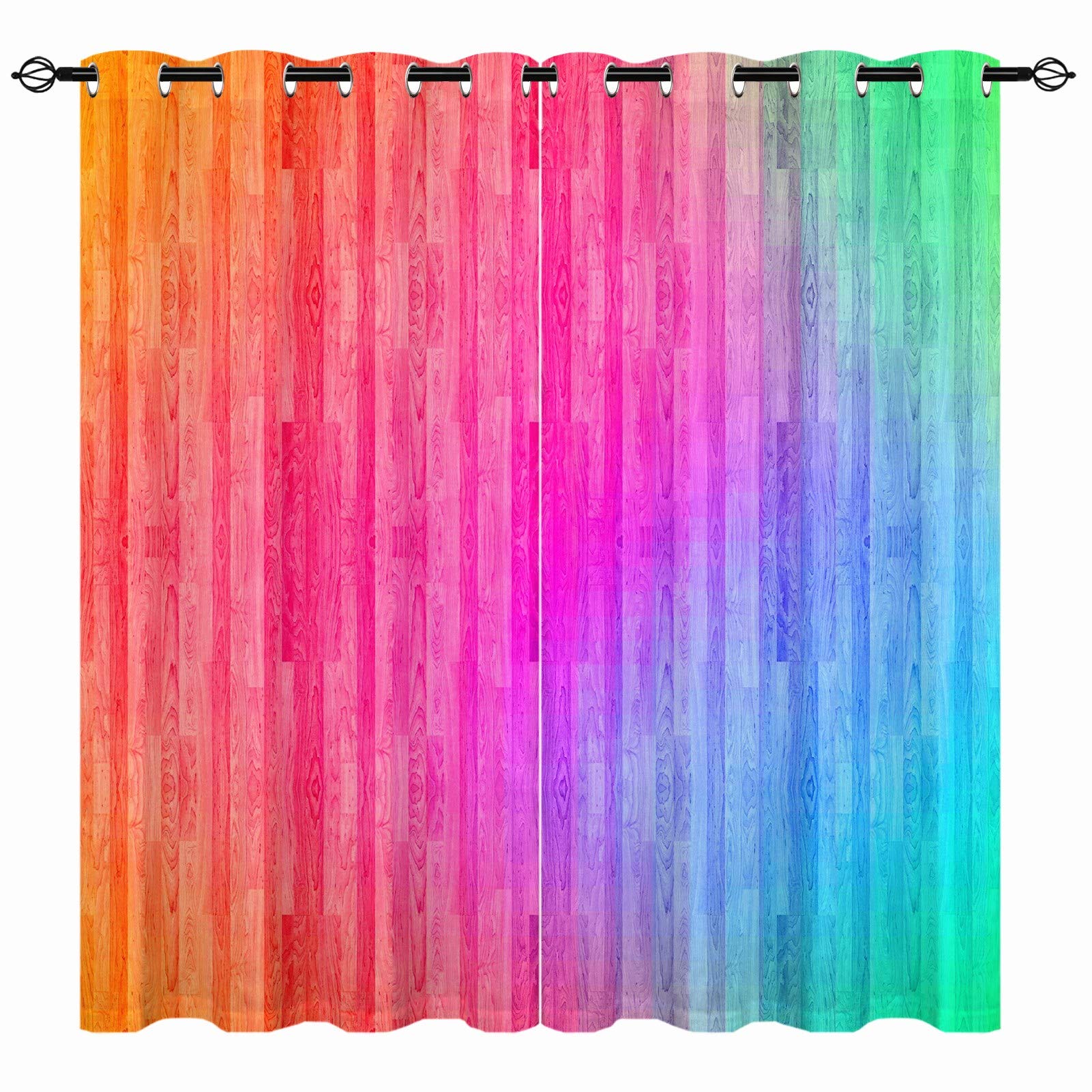 YUANZU Colorful Curtains, Watercolor Blurs Fantasy Rainbow Colour Palette Window with Blackout 3D Printed Curtain, Thermal Insulated Eyelet Window Drapes for Girls Bedroom, 2 Panels W168cm x D183cm