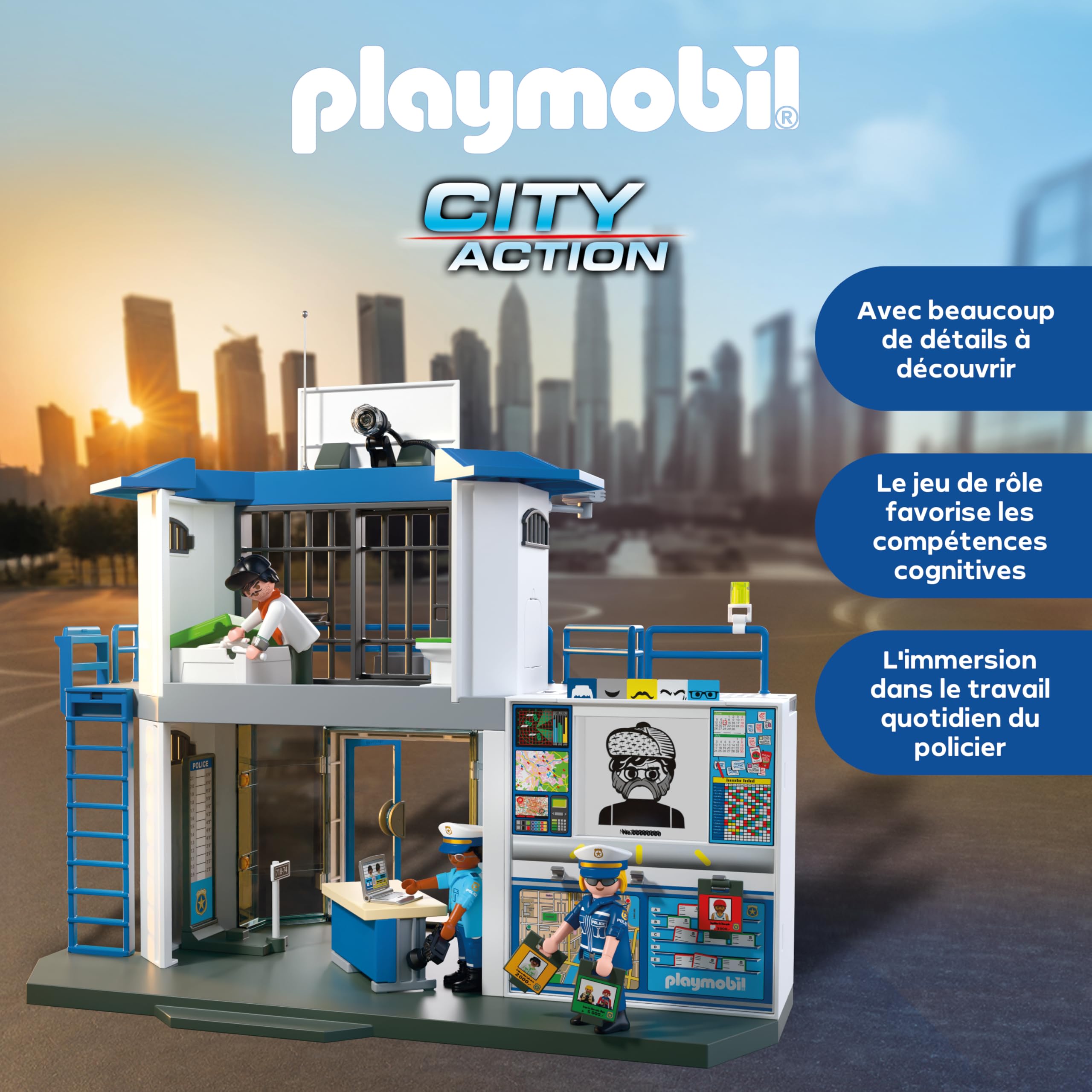 Playmobil | Action Heroes | Poste de Police avec Local de Recherche | Jouet de Police Plein d'action | avec de Nombreux détails passionnants | pour Enfants à partir de 4 Ans | 71874