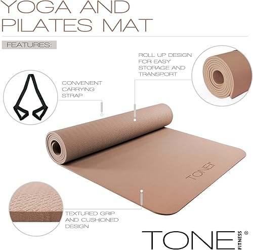 Miniatura 4 de TONE Fitness Esterilla de yoga antideslizante de 14 pulgadas de grosor para ejercicios y pilates para entrenamientos en casa con correa de