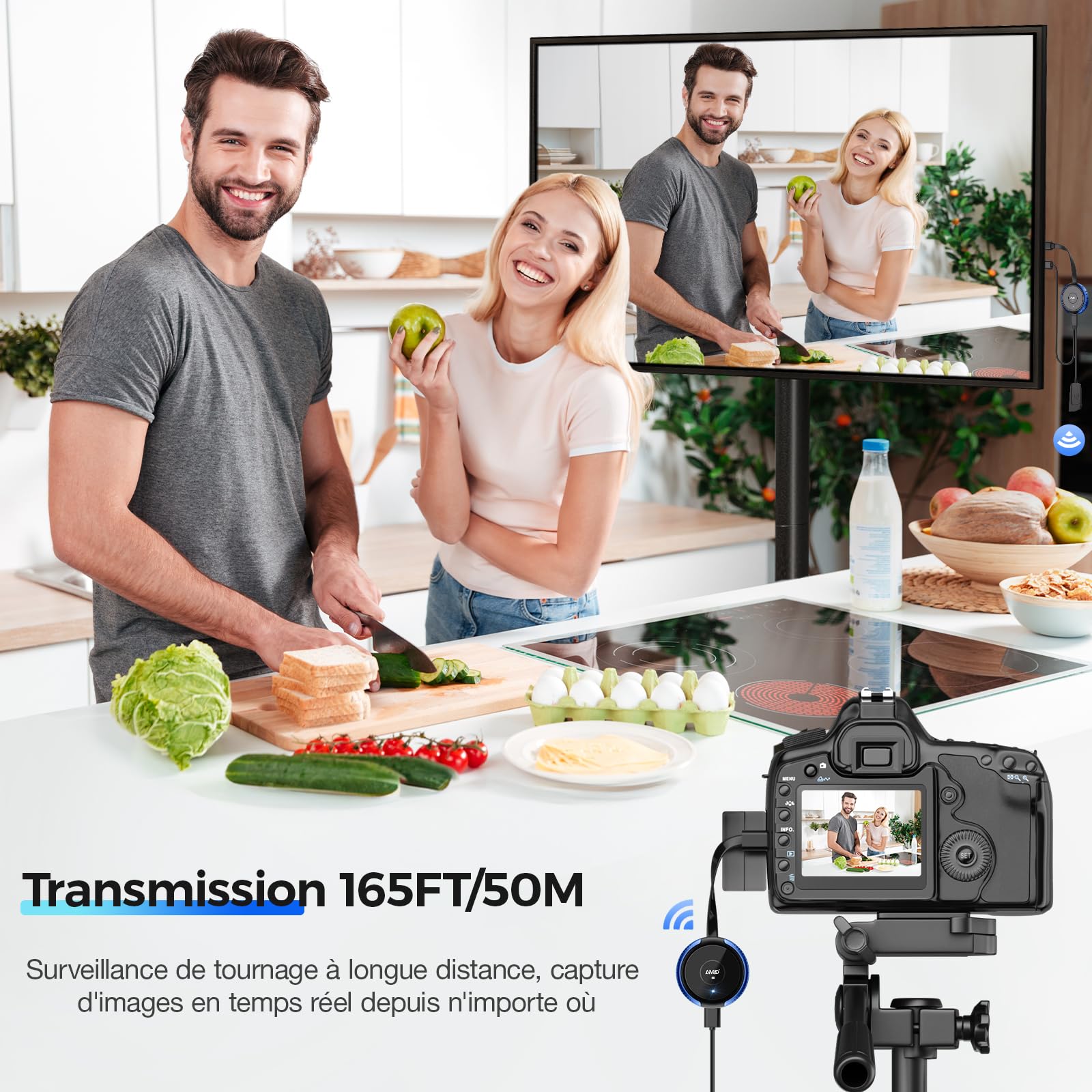 AIMIBO HDMI sans Fil USB C, kit d'extension sans Fil HDMI 5G for Ordinateur Portable, téléphone, Tablette, Appareil Photo, PC vers HDTV, projecteur, Moniteur, Plug and Play, 165FT/50M