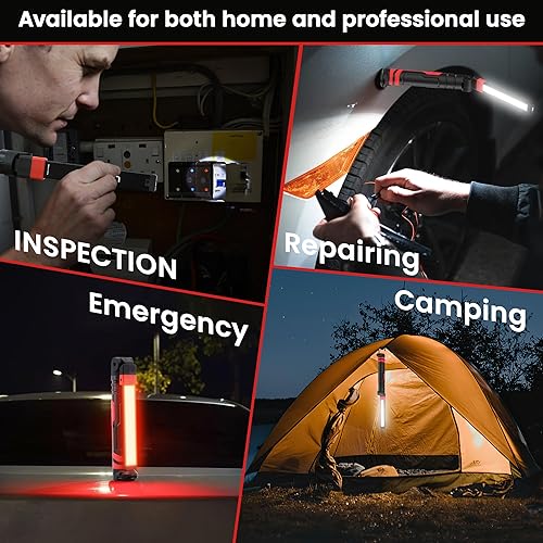 Miniatura 8 de Luz de trabajo recargable de 2500 mAh magnética LED luz de trabajo linterna mecánica herramienta de luz para hombres él, lámpara plegable con gancho