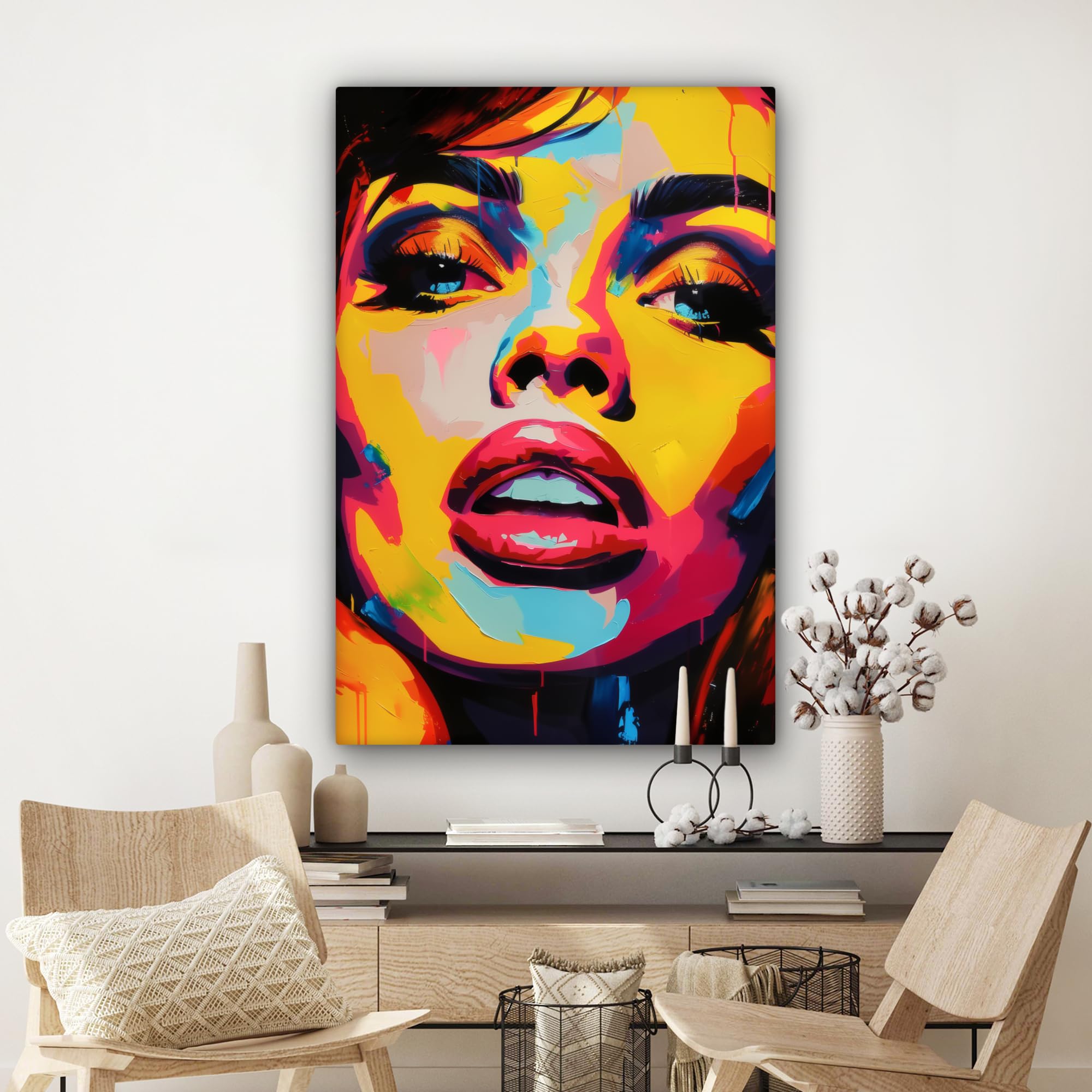 MuchoWow© Quadri Moderni Soggiorno 80x120 cm Poster Da Parete Decorazioni Muro Salotto Quadro Grande Foto Con Cornice Stampe Su Tela Camera Da Letto Donna - Volto - Vivace