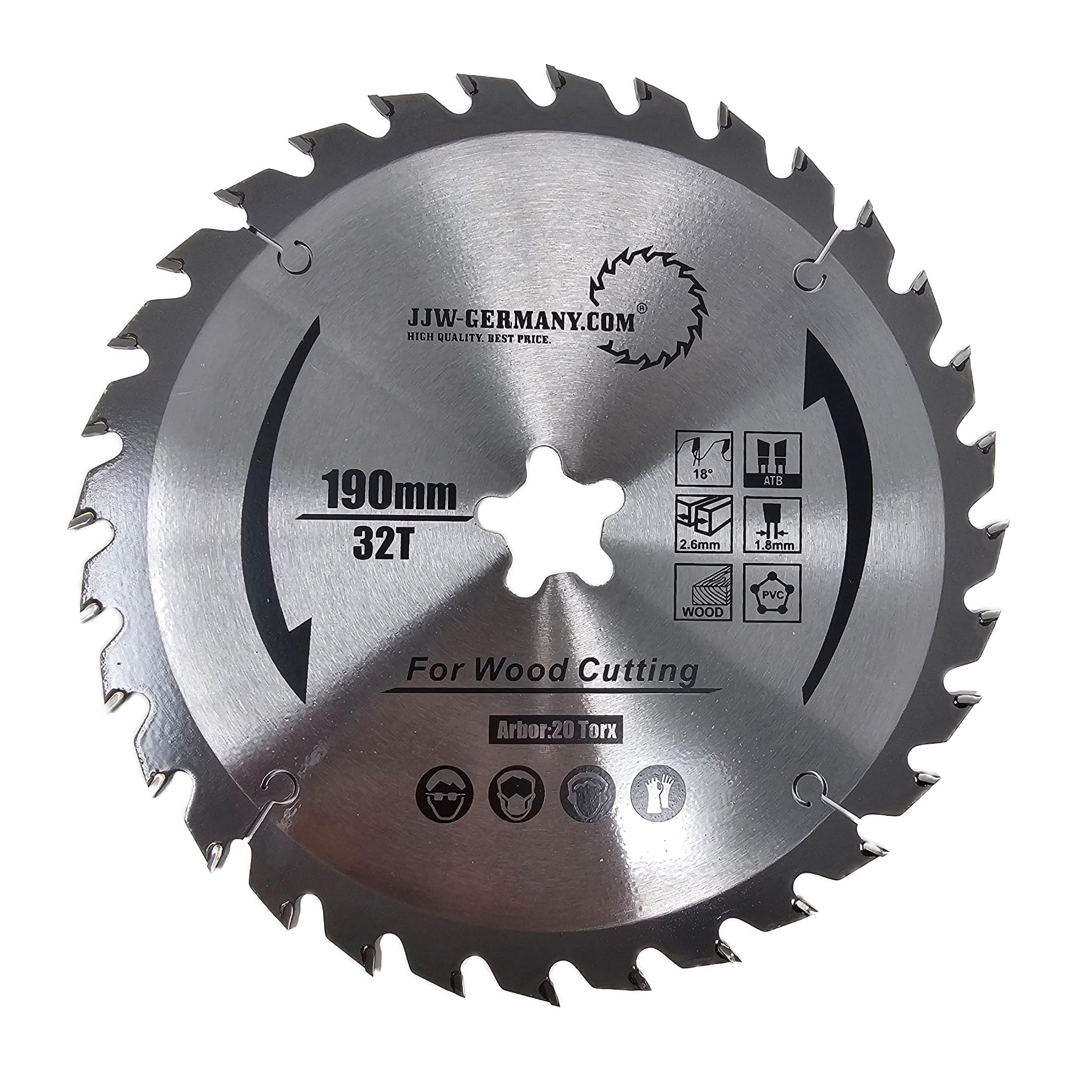 JJW – Germany HM – lama per sega circolare HANNA 190 x 2,6 x 20 Torx Z = 32 WZ per Festo Festool Precisio CS 50, 1 pezzo, 4250980691347