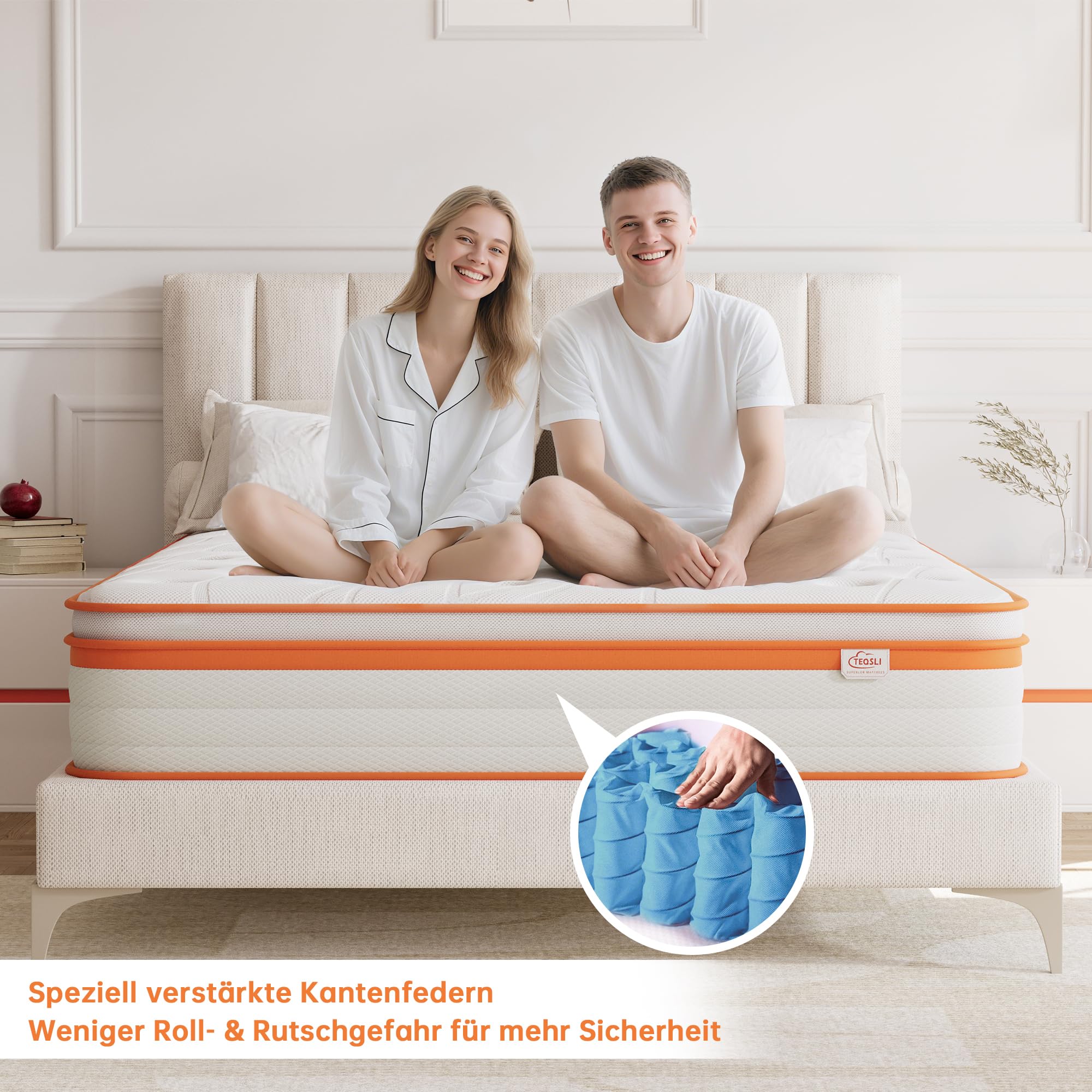 TeQsli Gel Federkernmatratze 140x200 cm, 25 cm Höhe 7-Zonen Taschenfederkernmatratze mit Gel Memory Schaum, ergonomische Unterstützung & Druckentlastung, H3 H4, Oeko-Tex & CertiPUR Zertifiziert