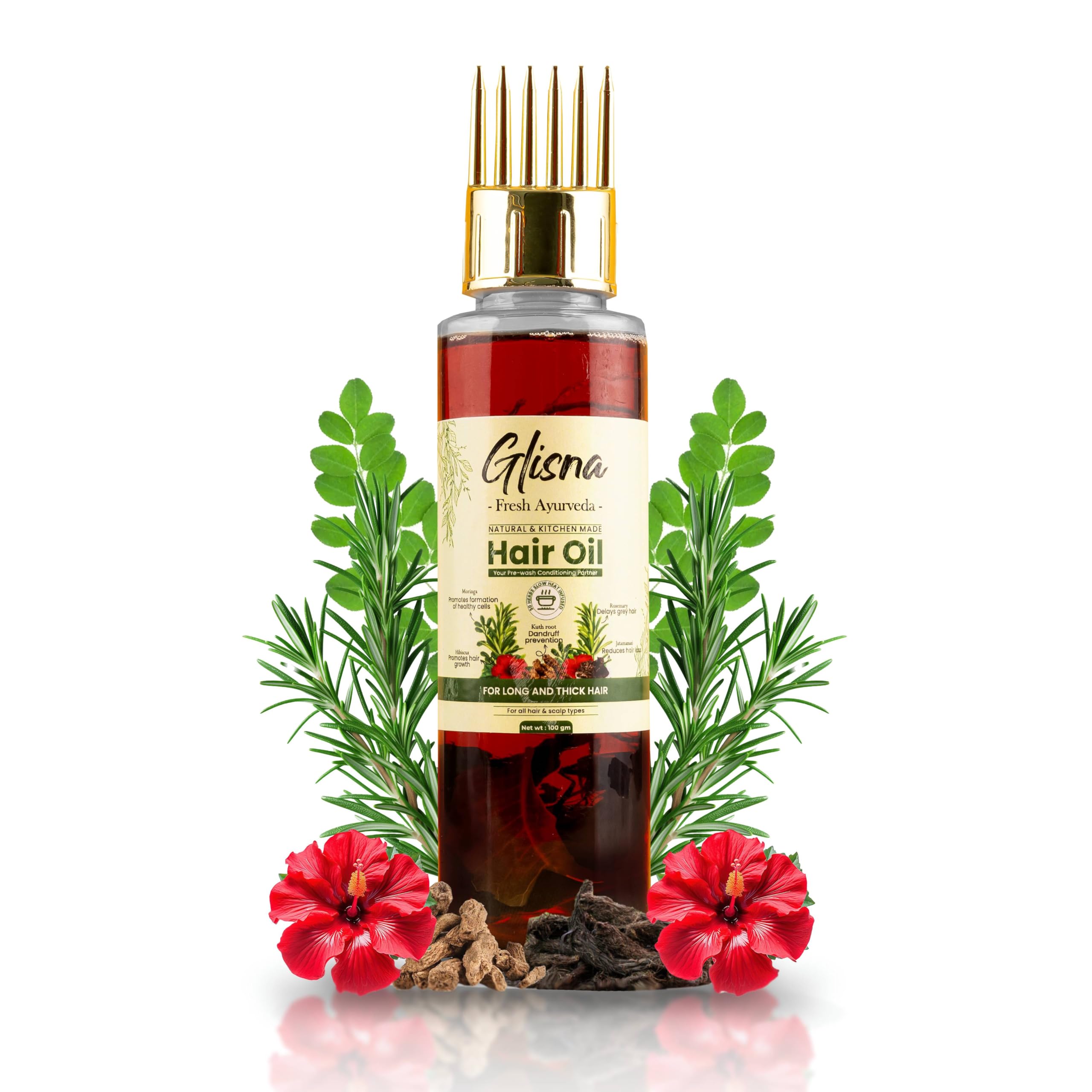 Ayurvedic Hair Oil for Long and Thick hair with Applicator | Moringa, Rosemary, Kuth root, Jatamansi, Hibiscus (30+ Herbs) Mixed | Natural and Kitchen Made for all Hair & Scalp Type (Pack of 1)-image-36