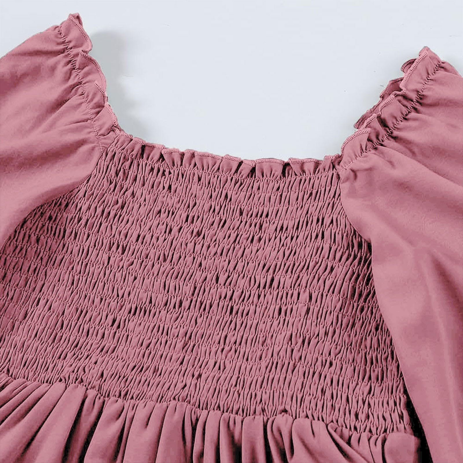 Vestito da ragazza con scollo quadrato e punto smock alto basso a maniche lunghe abito estivo per bambini casual A-Line Swing volant abiti da festa di compleanno per matrimoni