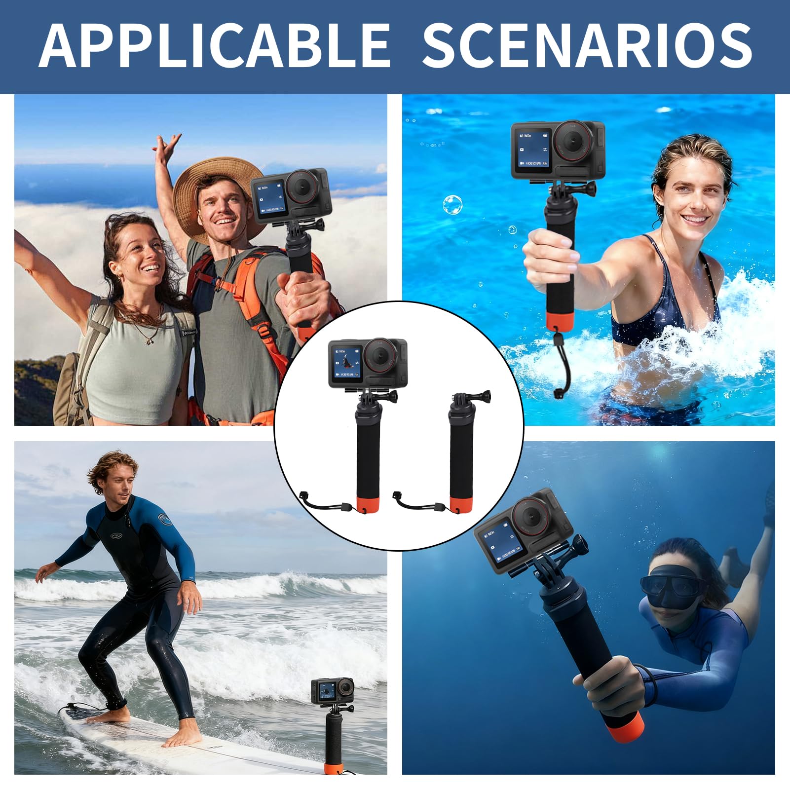 Poignée Flottante pour Caméra Sport, plongée sous-Marine Etanche Handler avec Dragonne et Corde élastique Anti-Perte pour Go Pro Hero 13/12/11/10/9/8/7/6 insta360 DJI Osmo et Autres caméras d'action
