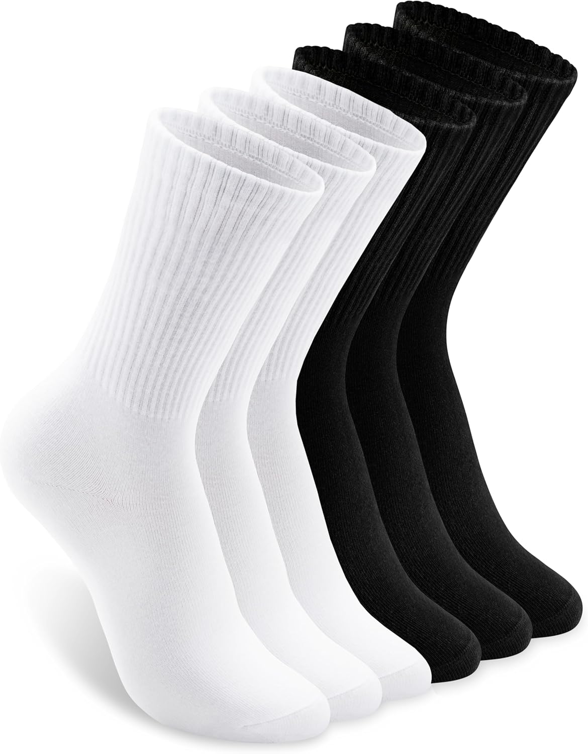 White Socks for Women Crew: 6 Pairs Mid High Length for Boots, Sneakers, Loafer