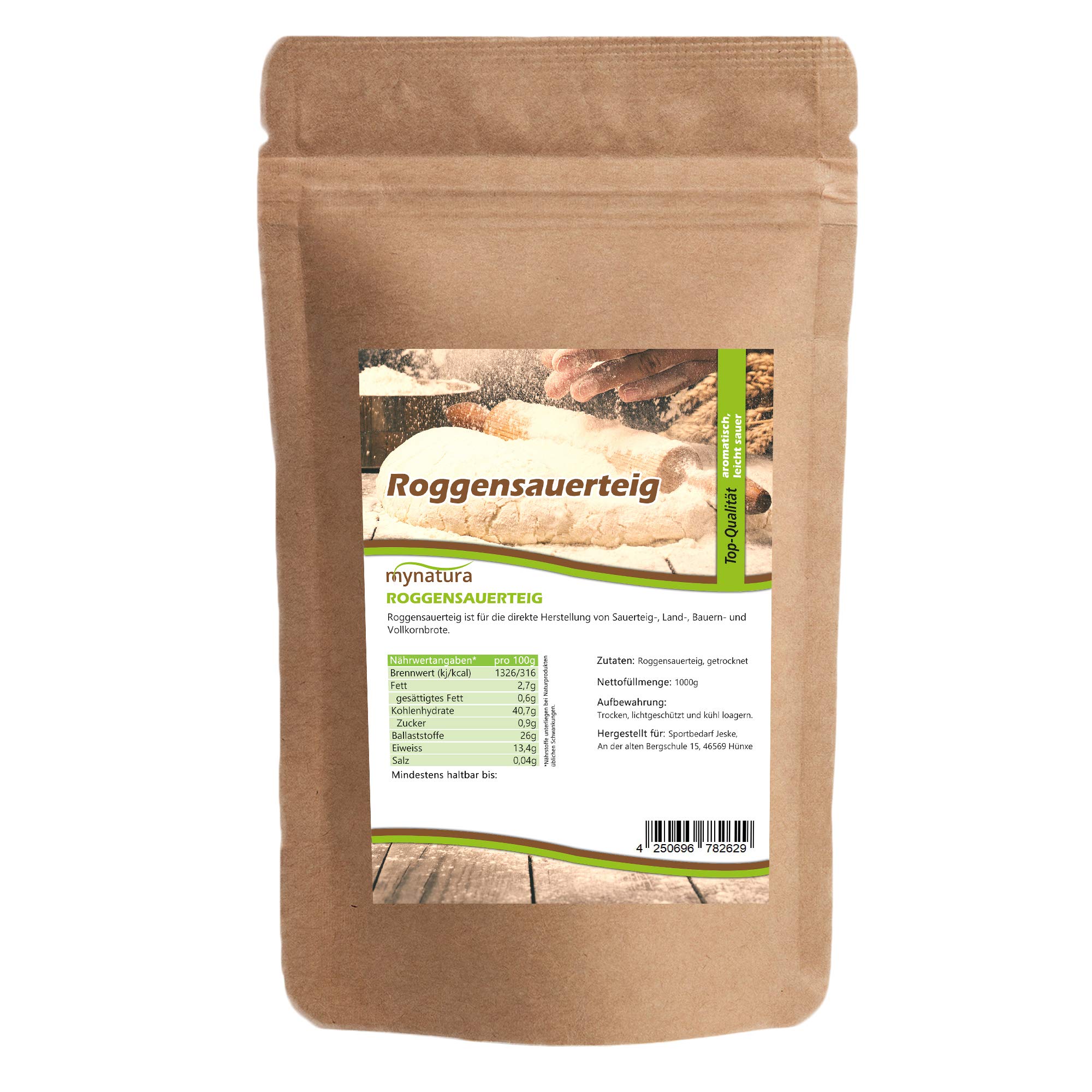 Mynatura Roggensauerteig I Getrocknet I Brot backen I Teigmischung I Roggenteig I Roggen I Sauerteig Pulver I Beutel (1x 1000g)