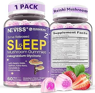 NEVISS Reishi Mushroom Sleep Gummies - Melatonin Free Sleep Gummies for Adult | Reishi, Saffron, Magnesium, GABA & Chamomile - Non-Habit Forming, Help for Deep Relaxation - Vegan, Berry Flavor, 1Pack