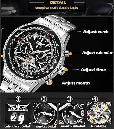 Amazon Jaragar 自動巻き時計 メンズ用 トゥールビヨン クロノグラフ ステンレススチール製 メンズ腕時計 腕時計 通販