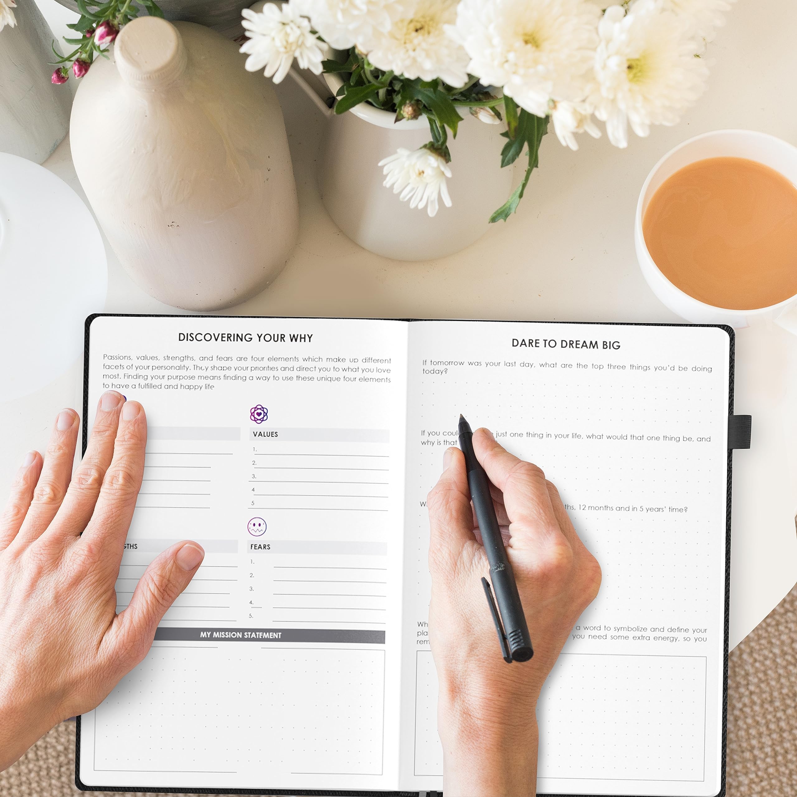 Wordsworth Planner– Planner non datato per la definizione degli obiettivi settimanali e mensili, tracker delle abitudini, organizer per la produttività e la gestione del tempo, diario, A5 1 anno -Nero
