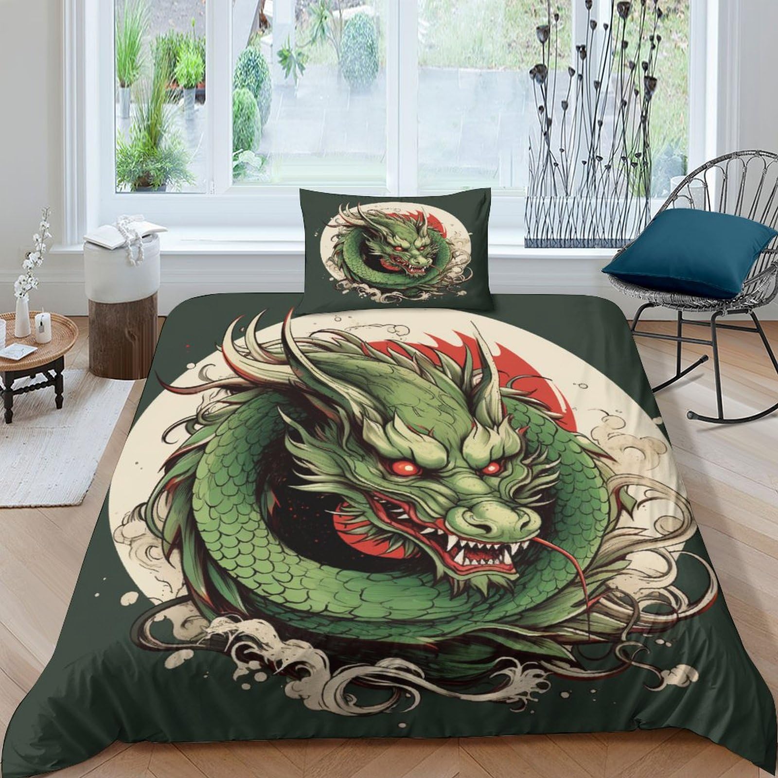 Housse de couette dragon anti-allergique en microfibre douce avec fermeture éclair pratique
