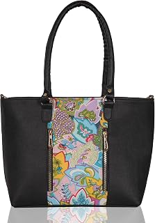 SENTINEL Black PU Printed Handbag for Women| Black PU Handbag for Office| Printed Spacious Women Shoulder Bag Price In India