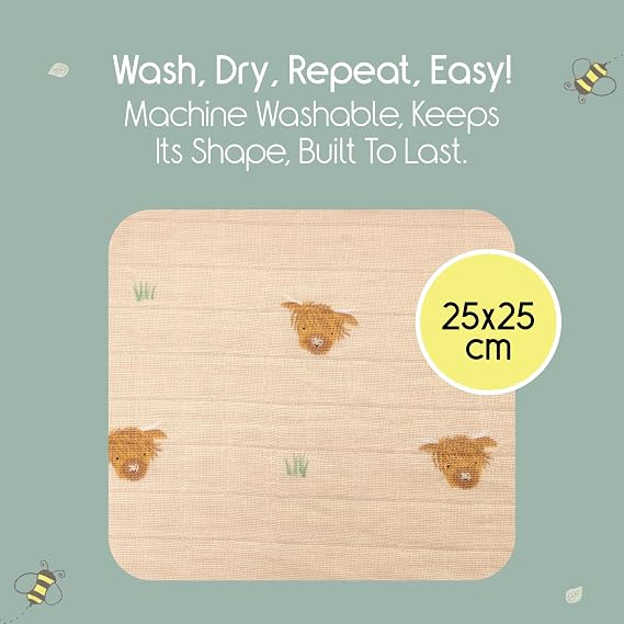 Baby Wash Cloths 25x25 cm, 4 Muslin Cotton Mix Reusable Face & Body Towels | Ultra-Soft Baby Wipes for Bathtime & Skincare – Newborn Essentials Gift Set