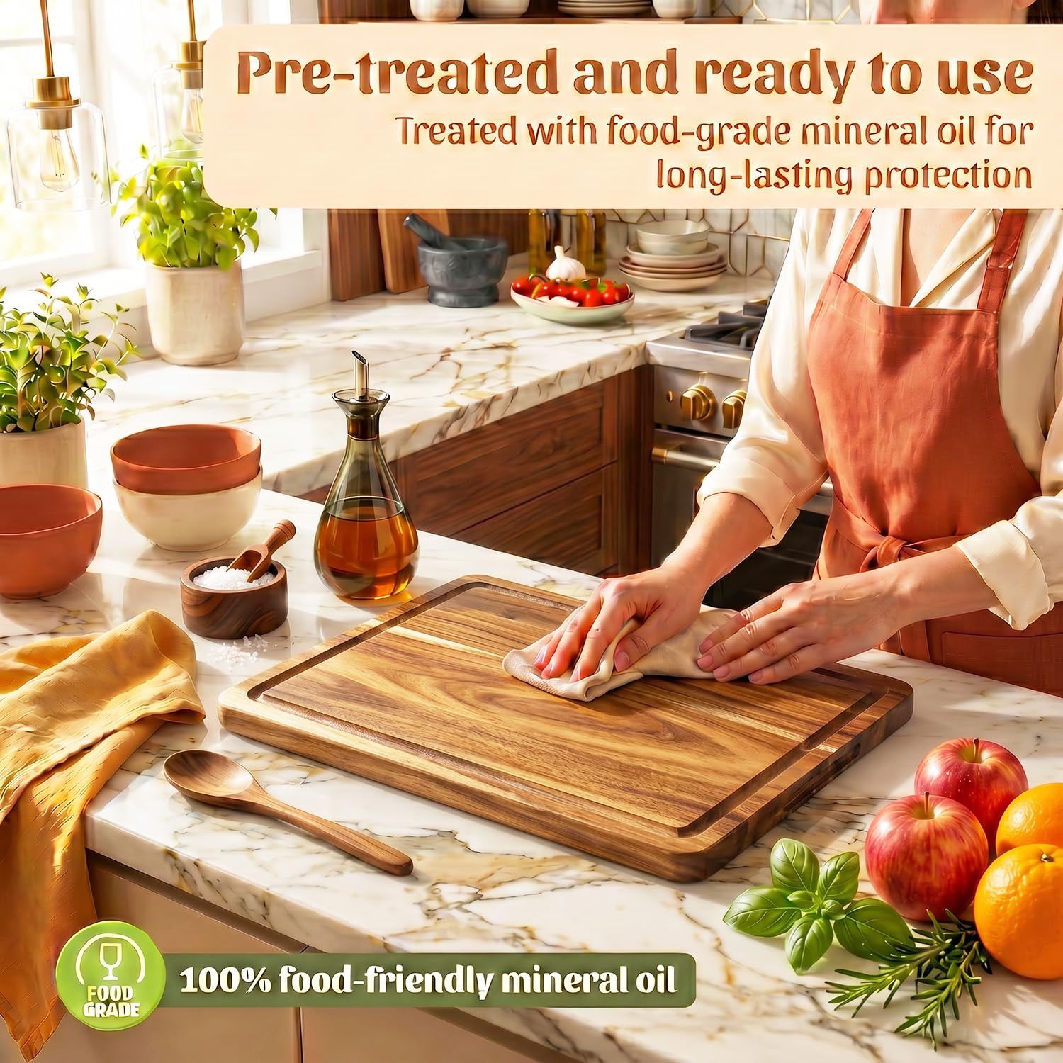 Akazienholz Schneidebrett Set 3-teilig(40x30, 33x24, 27x18cm) – Holzbrett Küche mit Brettständer, Schneidbretter aus Holz für Fleisch & Gemüse, Cutting Board