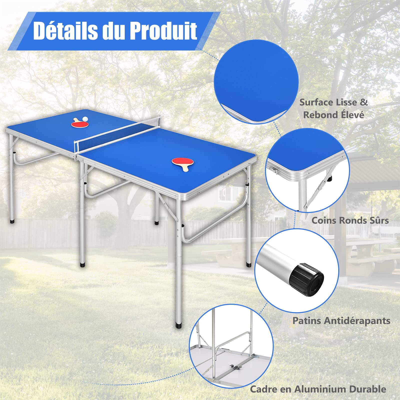Table De Ping-Pong Extérieure Pliable - 152x76x76 Cm, Avec Filet, Raquettes, Balles, Charge Max 20 Kg