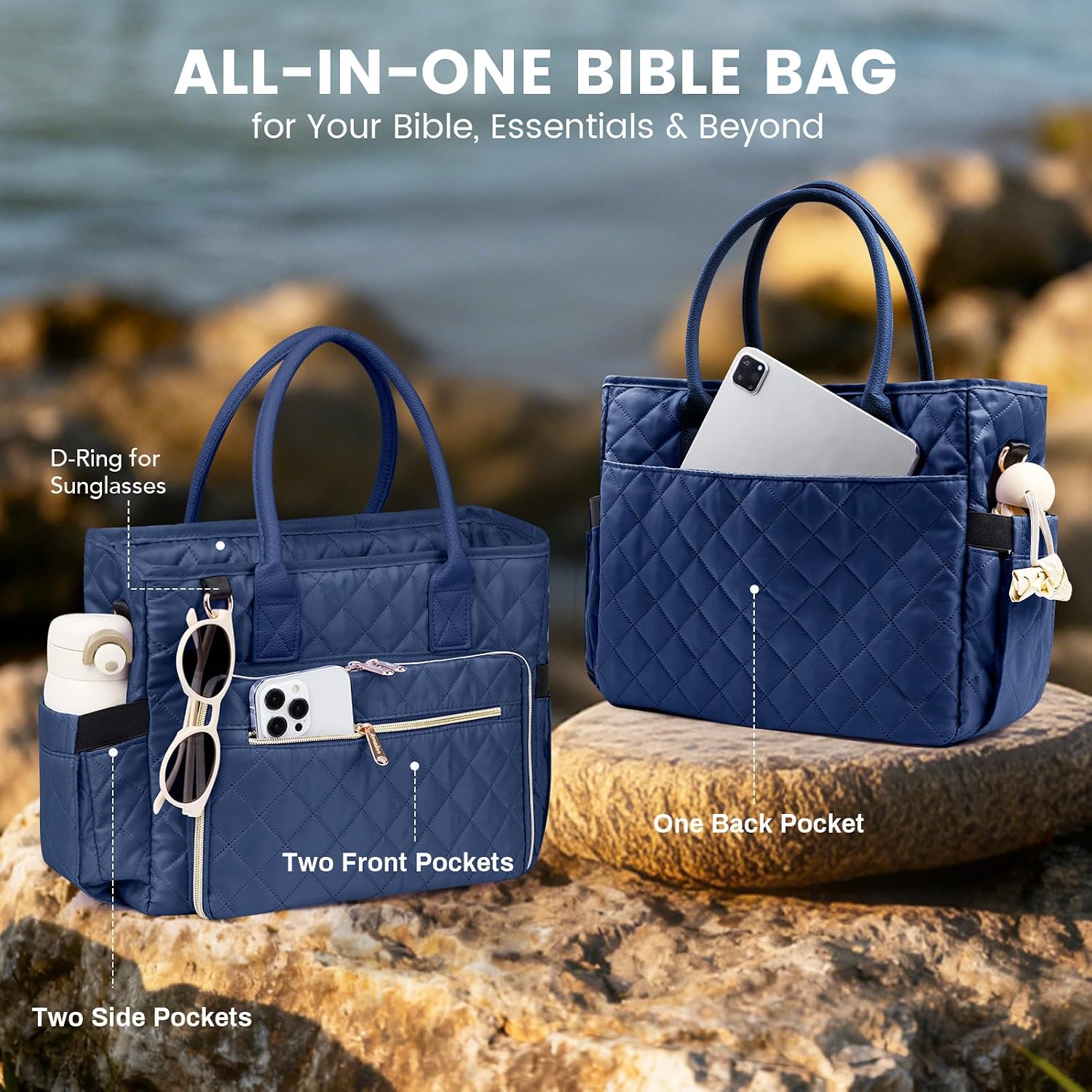 Large Bible Bag for Women with Detachable Bible Cover & Secure Zipper – Quilted Bible Carrying Case