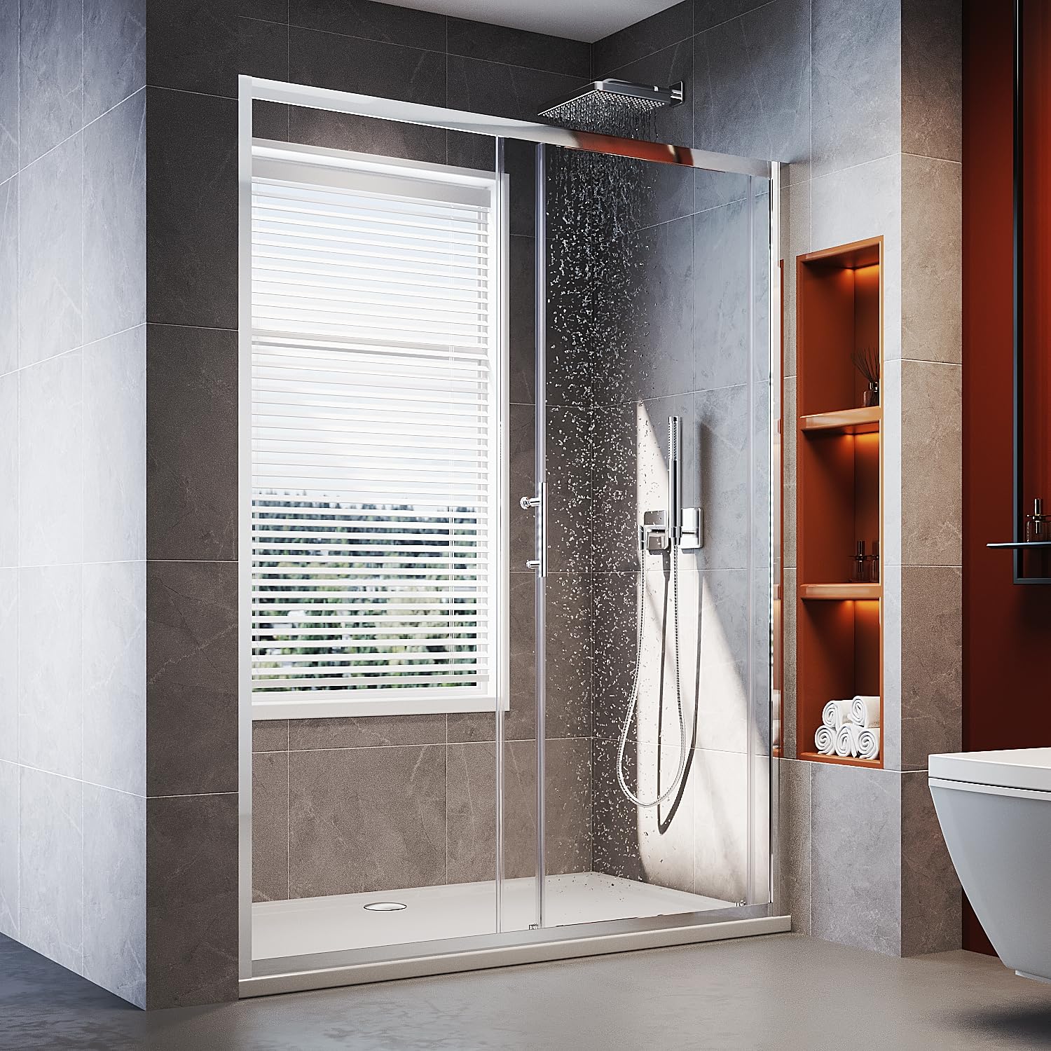 Puerta corredera de 160 x 185 cm, mampara de ducha de cristal templado de 5 mm, con marco de aluminio