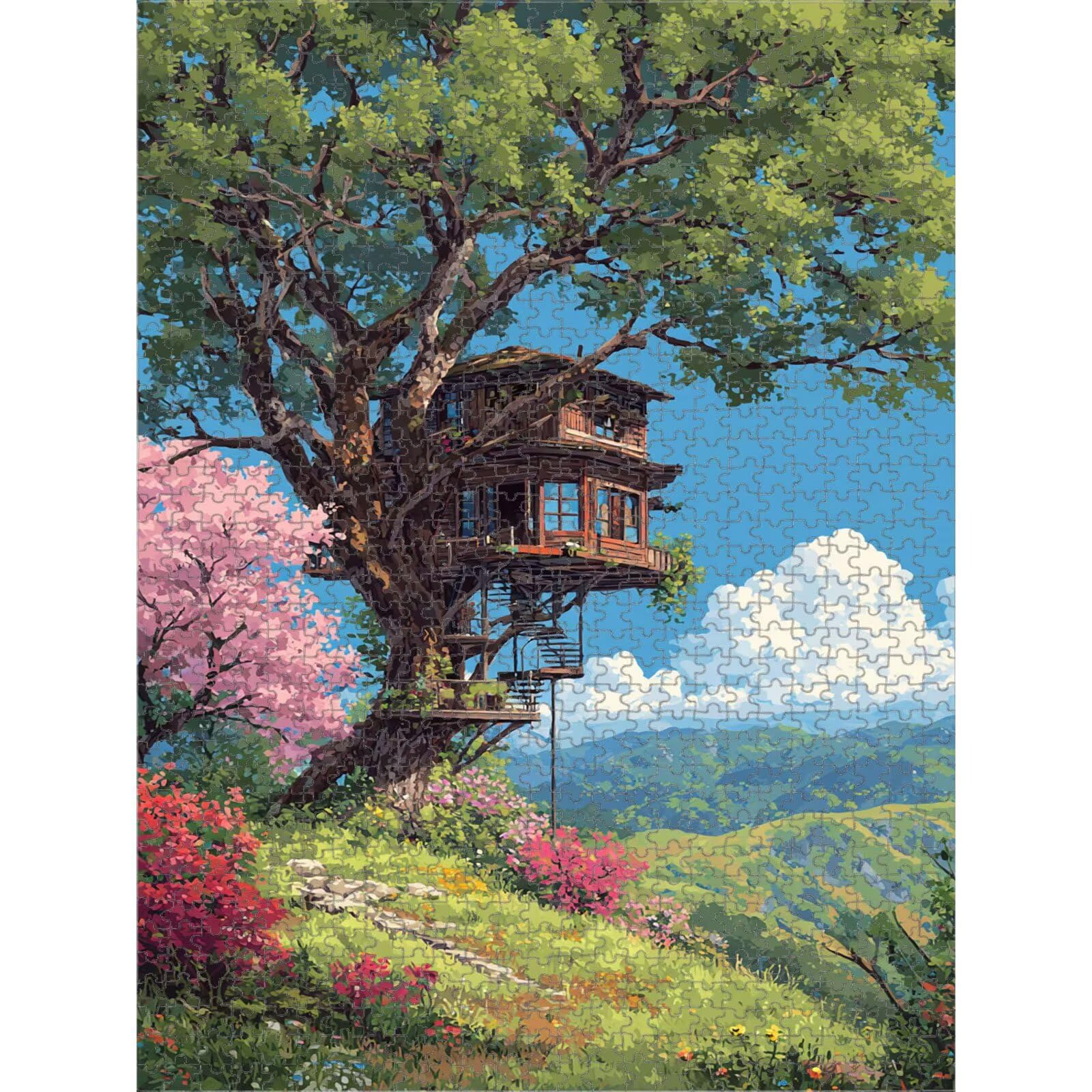 Puzzle 5000 Pezzi Paesaggio & Casa sull'albero Puzzle in Legno 1T#1532 | Puzzle in Legno, Tagliati con Precisione, Inchiostro dai Colori Vivaci, Hobby Statico, Decorazione per Casa, 105x181cm