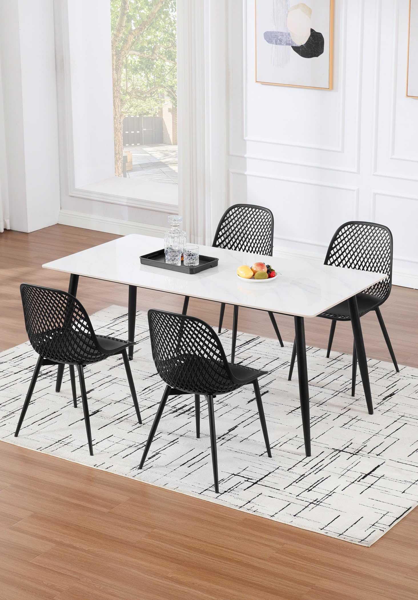 Juego de 4 Sillas de Comedor,Asiento PP,Negro