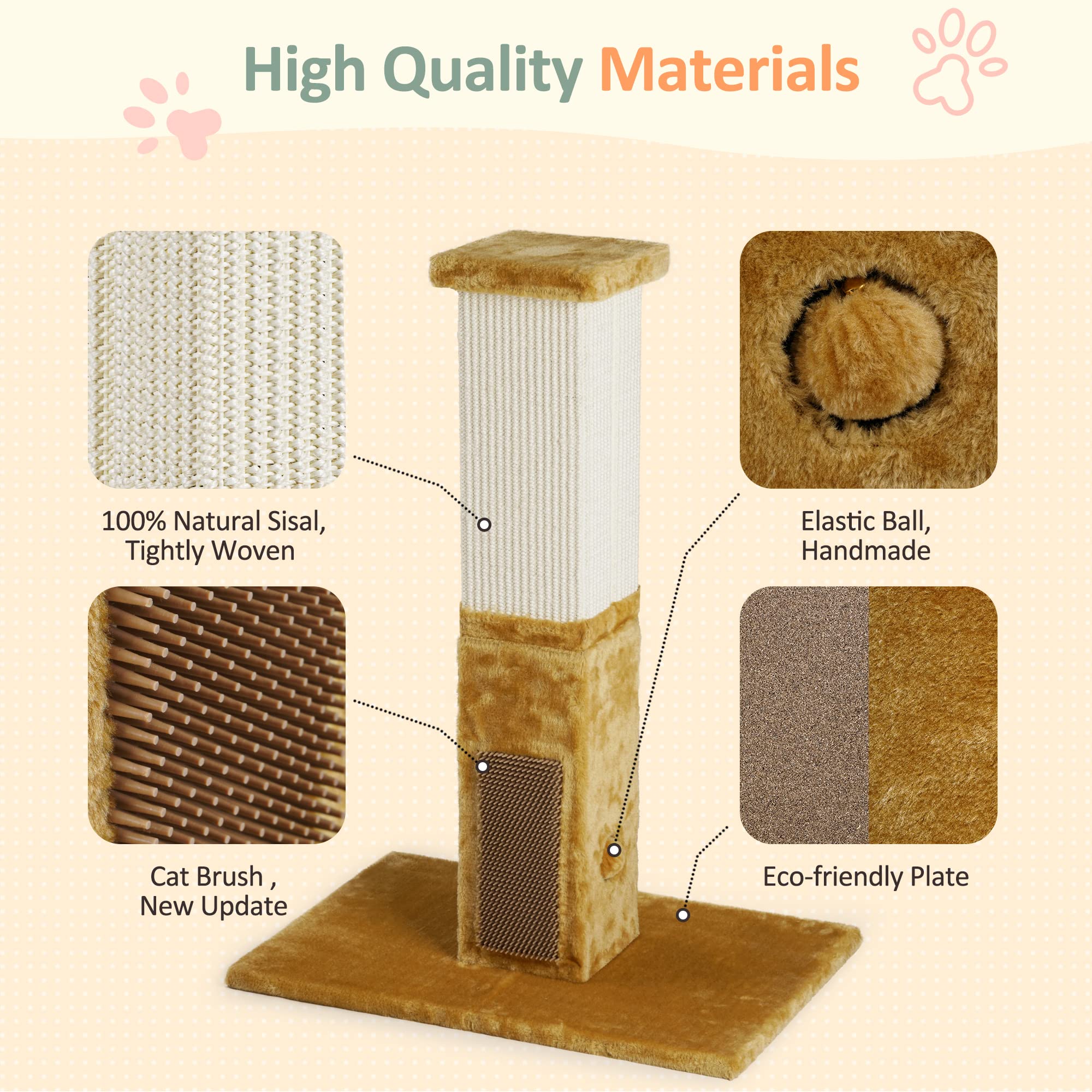 Large Cat Scratching Post for Big Cats,Perfect Cat Climbing Tower with Brush for Scratch Needs,31 Inch Tall,Sisal Rope Scratcher Pads for Indoor Adult Cats, Cat Furniture