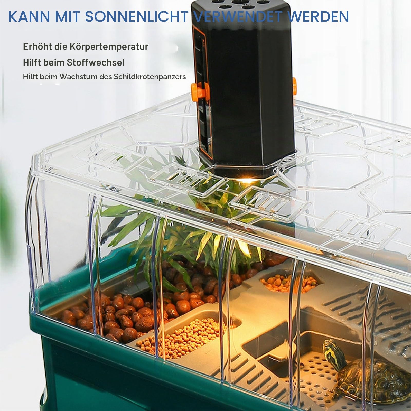 Terrarium Schildkröte - Schildkröten Terrarium Zubehör Wasserschildkröten Aquarium Komplettset mit Deckel | Wasserfiltration im Kreislauf | Terrarien für Reptilien & Amphibien | Turtles-Tank Acryl(Gre