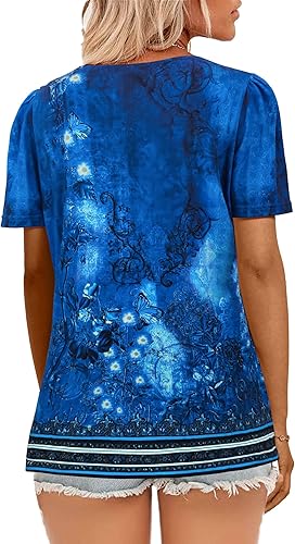 Miniatura 9 de JomeDesign Camisetas casuales de verano para mujer, manga corta, cuello redondo, manga abombada