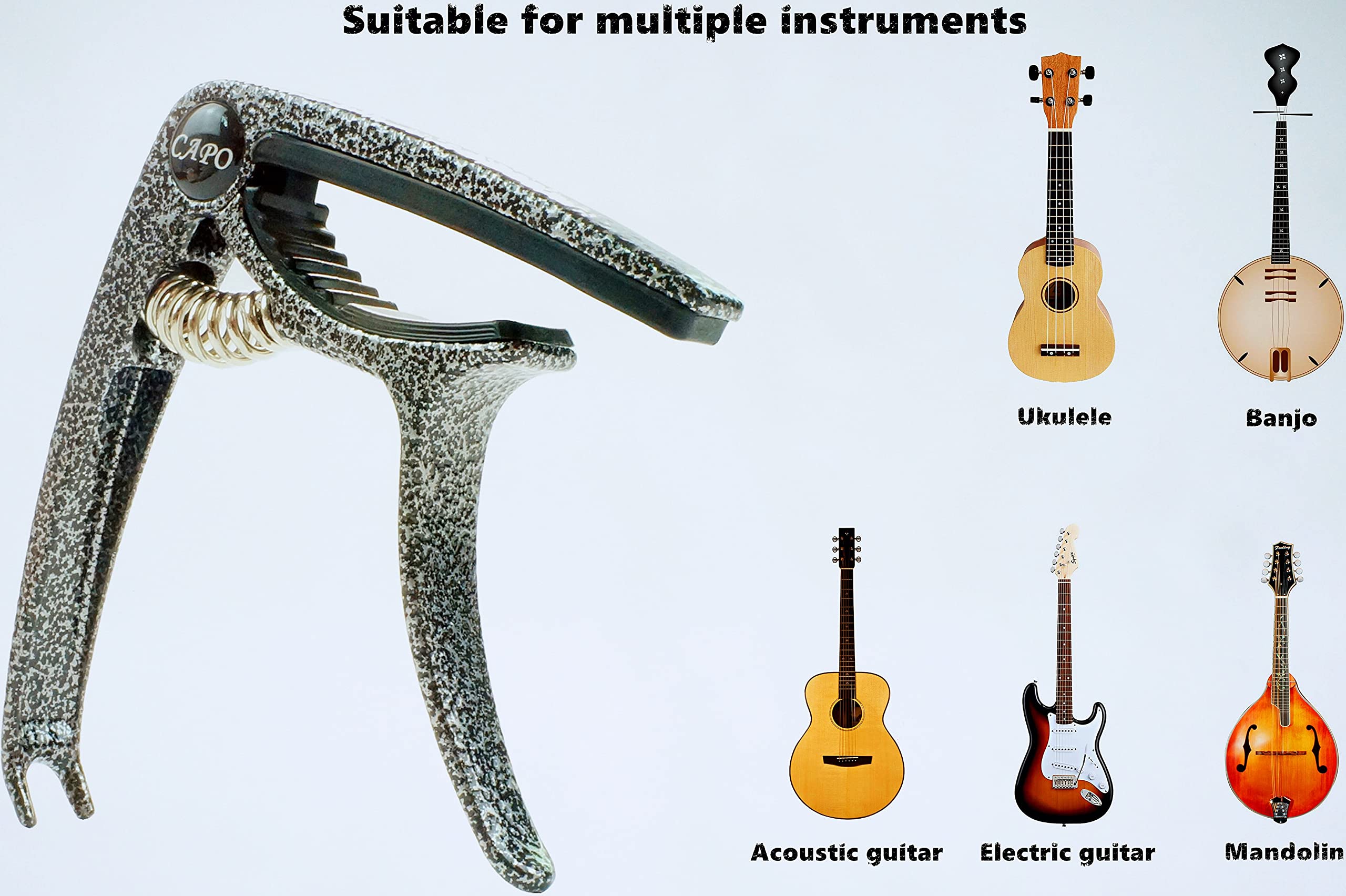 MOKOTEX - Cejilla ligera de aleación de zinc para guitarras acústicas y eléctricas, bajo, mandolina, banjo, ukelele (negro argente)