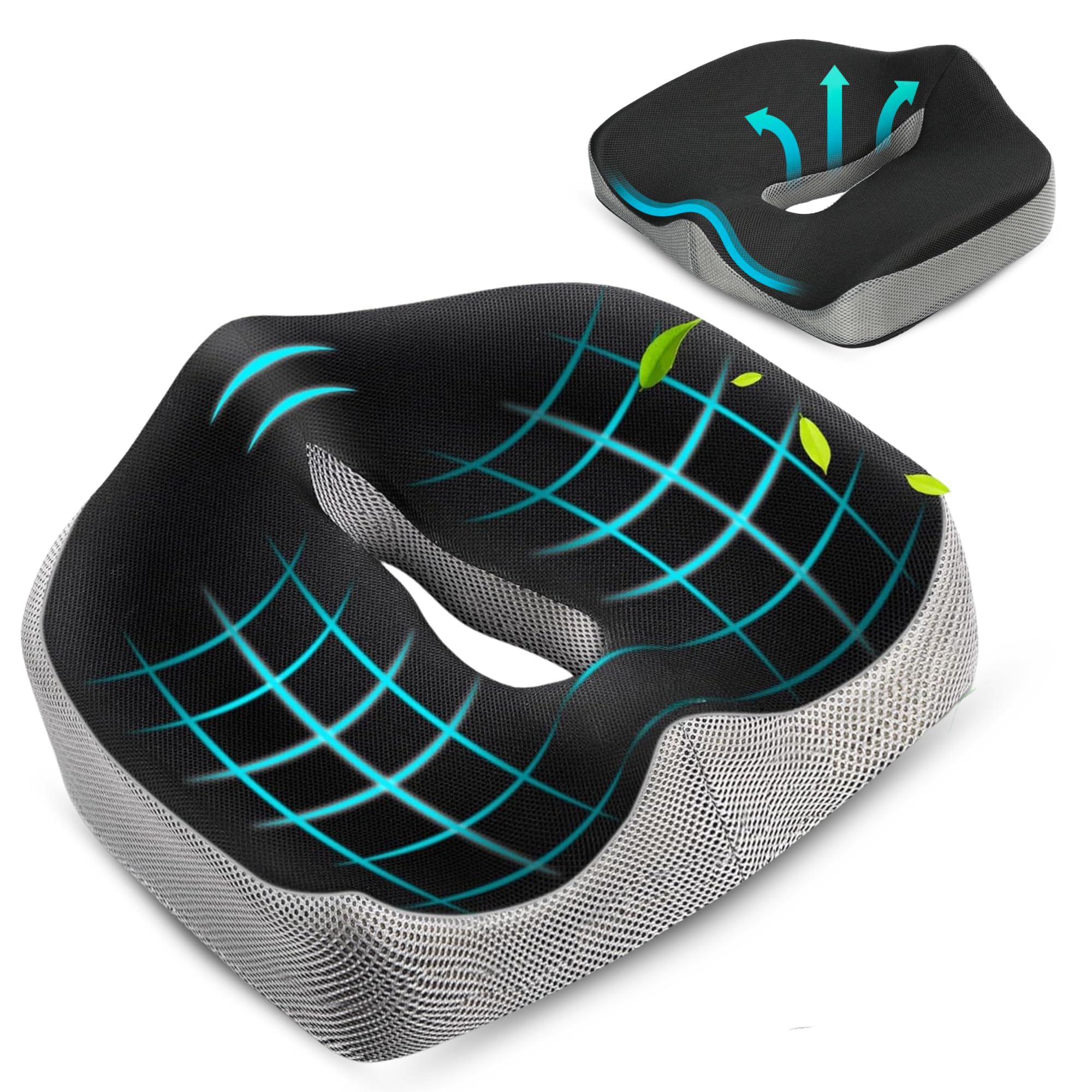 Cojín para Coxis, Cojín Ergonómico para Silla de Oficina, Cojín de Asiento de Espuma con Memoria, Alivia Presión en Cadera, Coxis, Ciática, Hemorroides, Silla de Ruedas, Antiescaras, Funda Extraíble