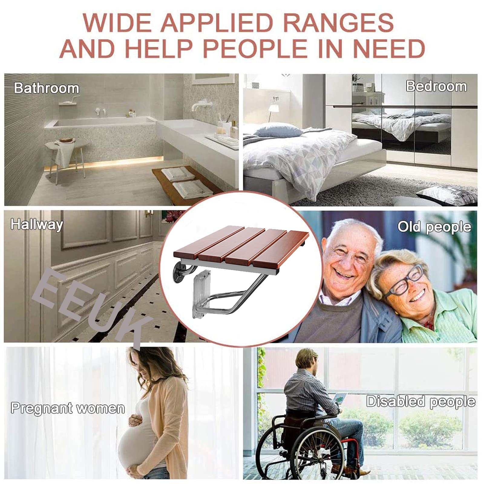 Banco para asiento de ducha, taburete plegable de pared, asiento de ducha abatible, sillas de ducha plegables montadas en la pared para ducha interior de acero inoxidable para personas mayores,