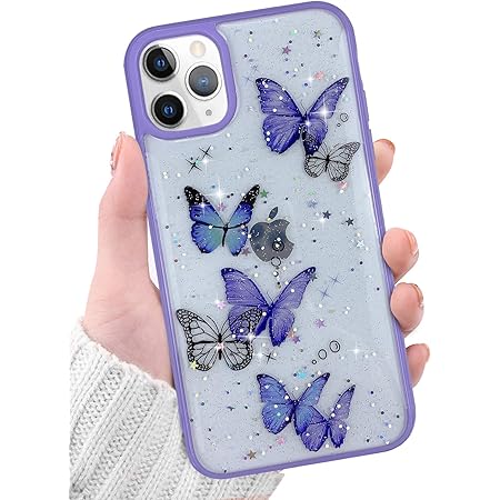 Amazon Com Omorro For Iphone 12 Pro Max Butterfly Case Glitter Laser Paper Bling Holographic Pattern For Girls Flexible Clear Transparent Soft Tpu Sparkle Cute Stars Shockproof Protective Phone Case Purple Cell