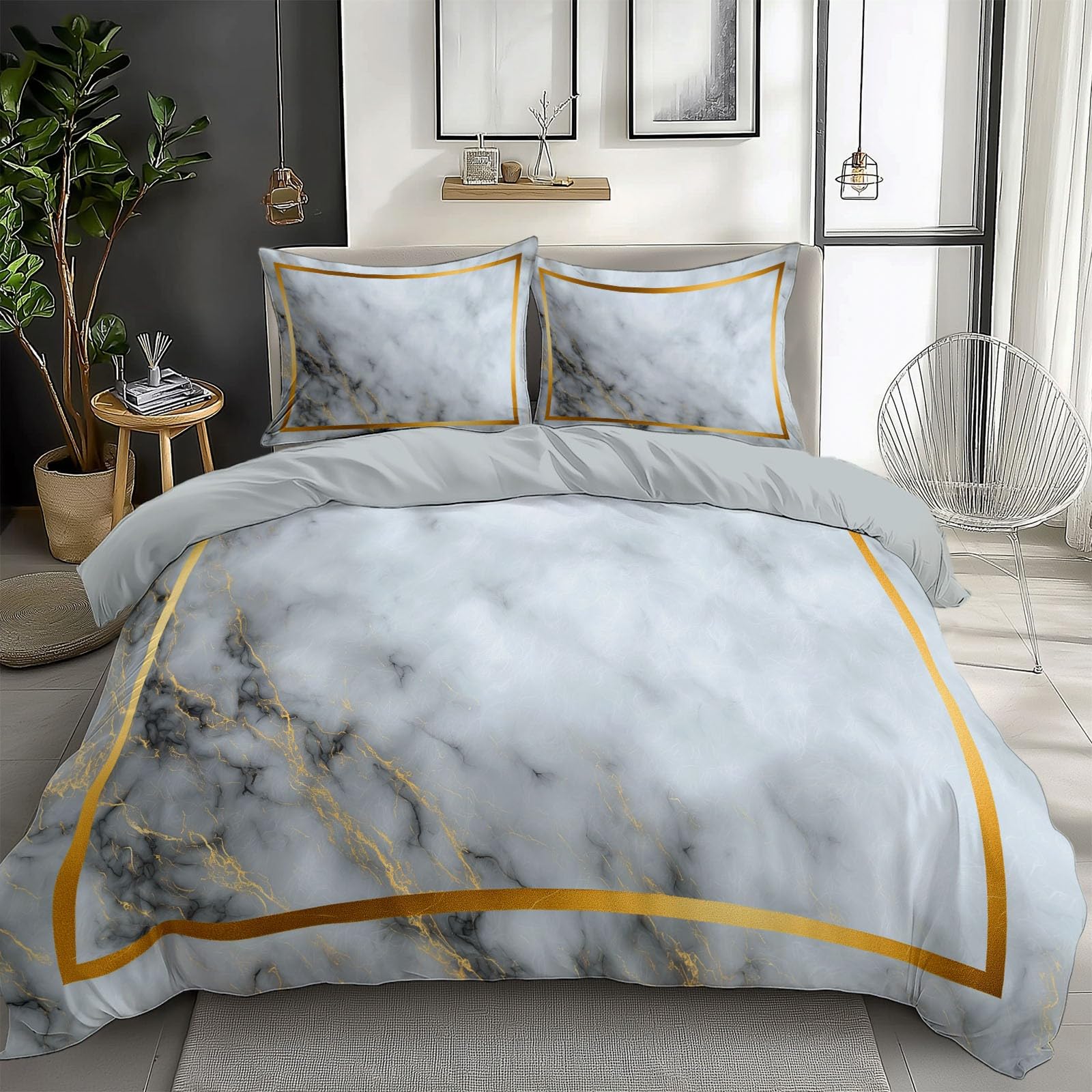 Parure de lit 140 x 200 cm motif marbre or avec housse de couette ado
