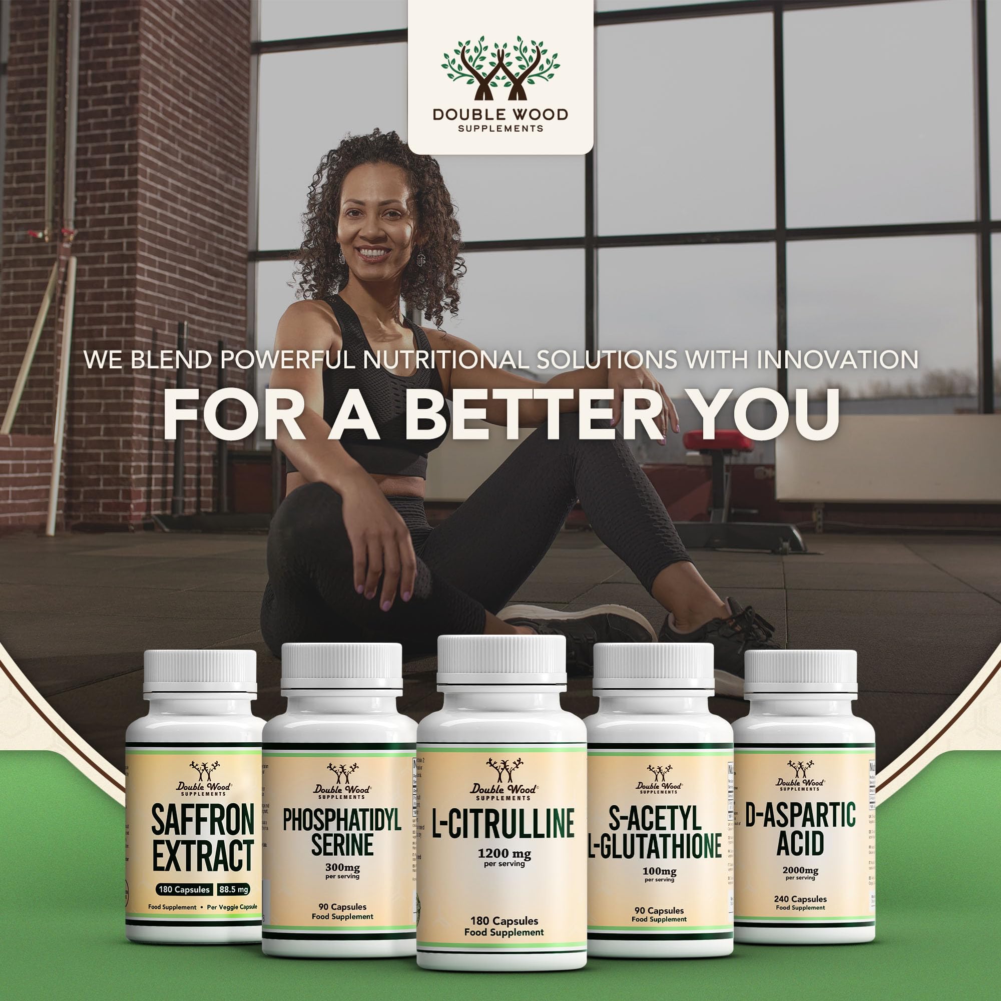 Double Wood L-Citrullin | 180 Citrullin Kapseln – 1200 mg pro Portion | Nahrungsergänzungsmittel mit Stickstoffmonoxid | Gentechnik- und glutenfrei (180 Kapseln)