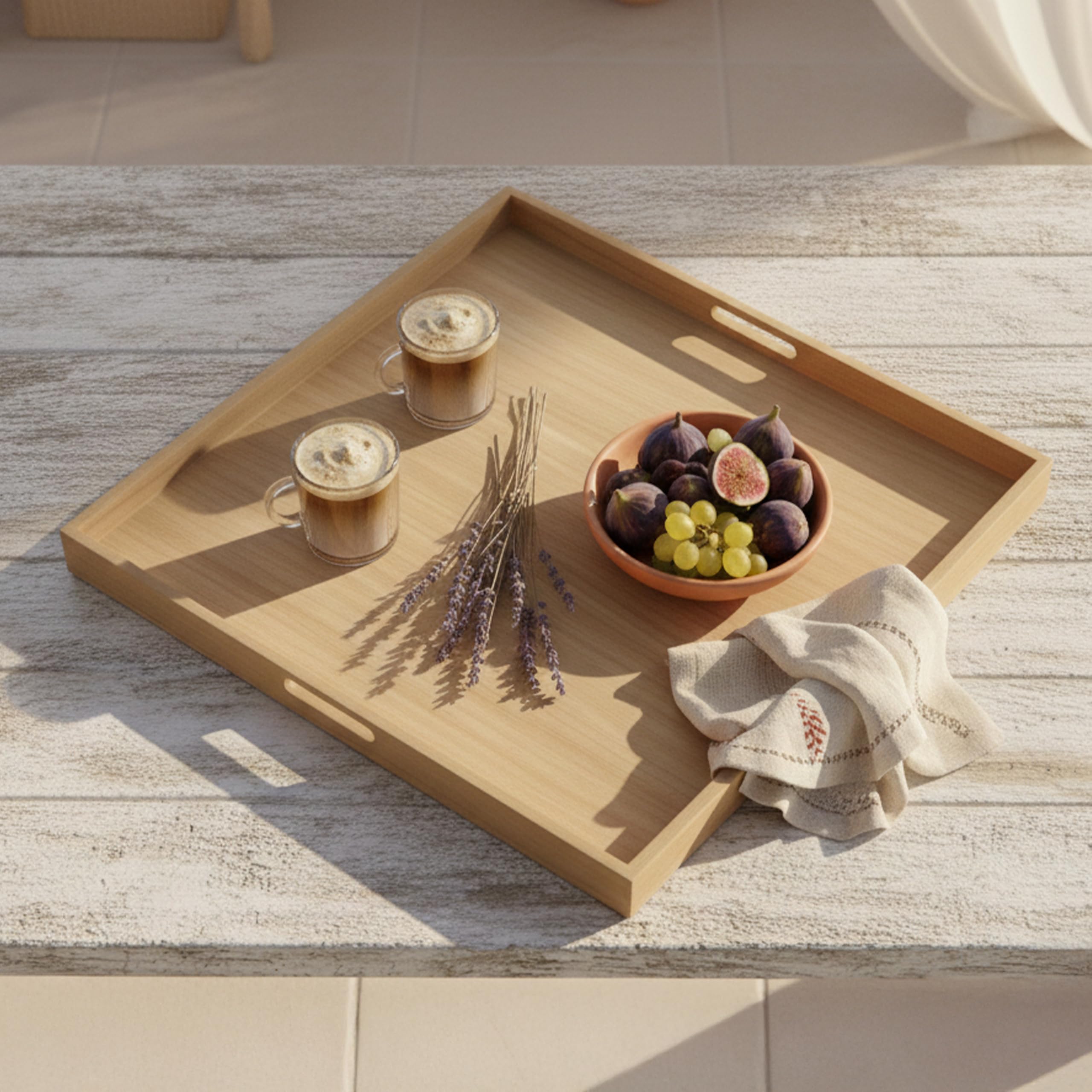 AXI Bayu Bandeja de Madera de Teca - 60 x 60 cm | Plato Cuadrado con Borde Elevado | Ideal para Bebidas, Vasos y Accesorios.