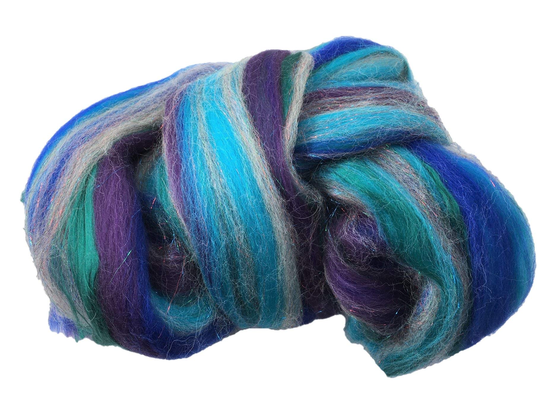 Molten Designs Shimmer Sapphire - Merino Wool/Silk/Trilobal Mix For Needle Felting, Wet Felting & Spinning