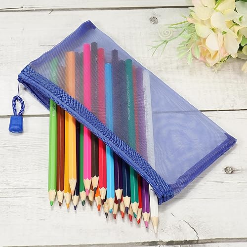 Miniatura 5 de MECCANIXITY Bolsas de malla con cremallera, A6 de nailon con cremallera, bolsillos de almacenamiento para accesorios de oficina de viaje, color azul