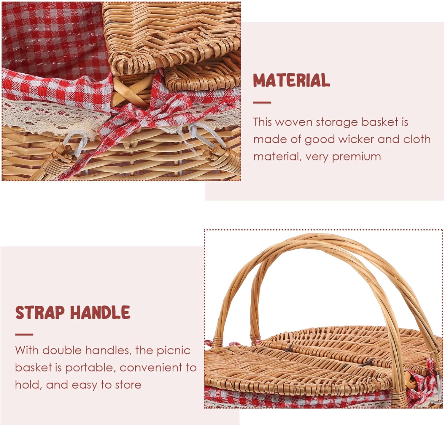 Zerodeko Wicker Picnic Basket with Handles and Lid Willow Woven Basket with Liner Rustic Storage Basket for Easter Camping Outdoor