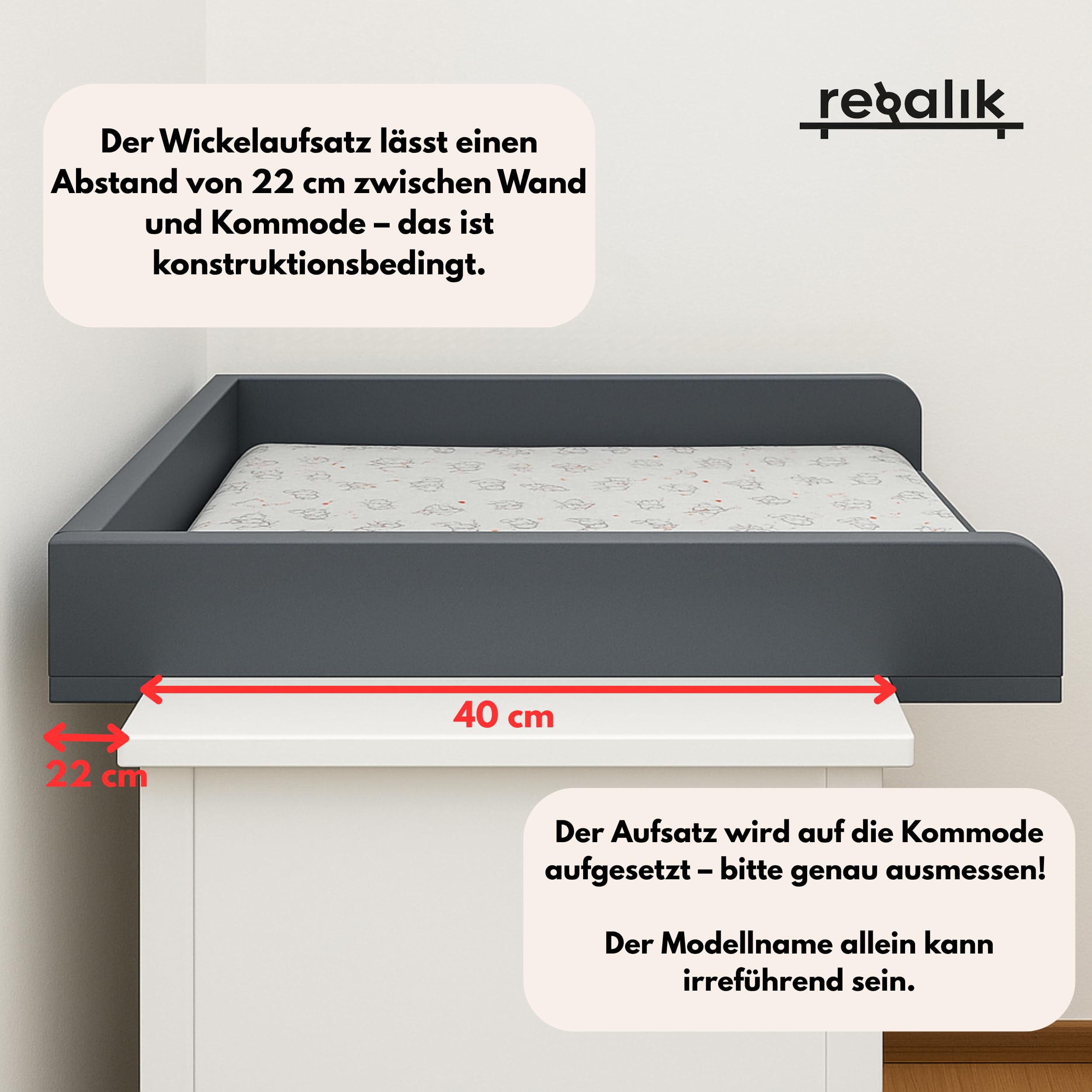 Wickelaufsatz für Kullen von IKEA, Wickeltischaufsatz für 40 cm Kommoden, Abnehmbar Wickelkommode aufsatz, Gerade Frontplatten, Oak, 72cm x 54cm