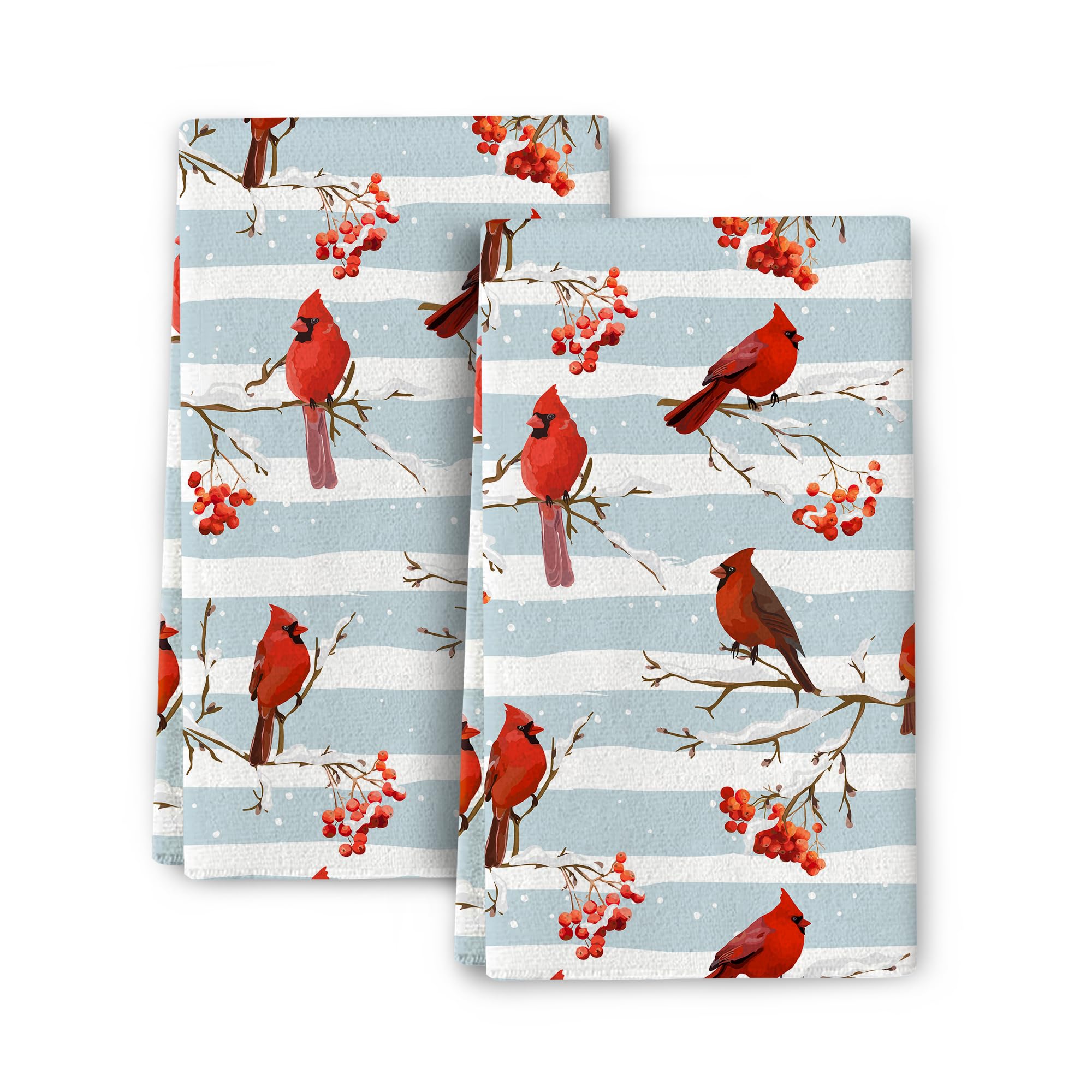 Winter Birds Cardinal Christmas Decor Kitchen Towels Decorative Set Soft Absorbent Hand Towels for Kitchen Bar Tea Towels Christmas Holiday Decor Gifts 16x24 Inch