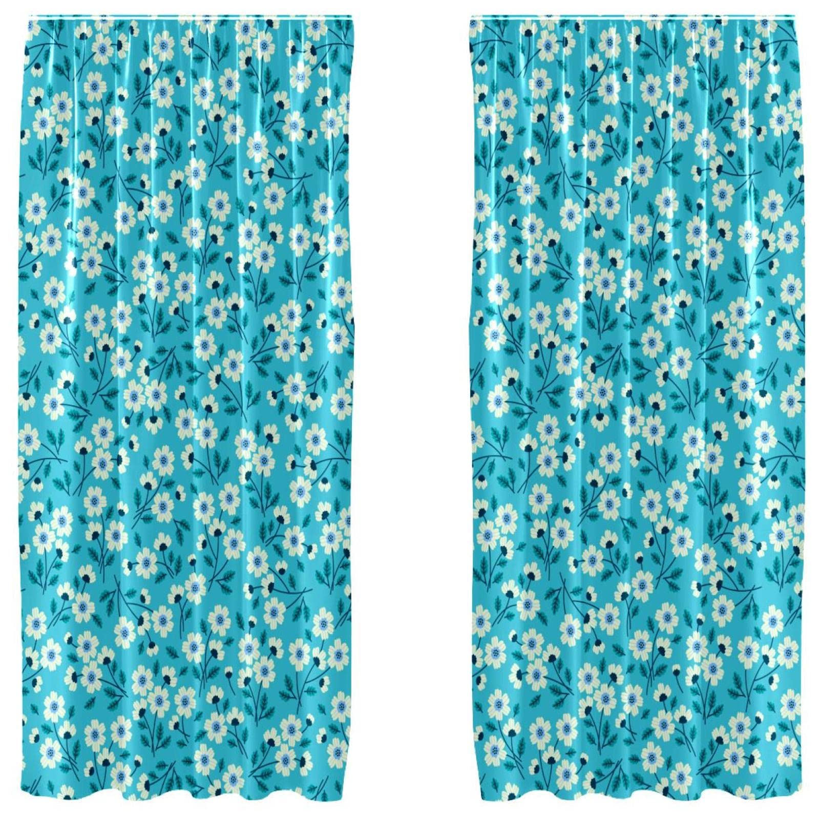 Cortinas dormitorio 55 x 84 juego de 2 paneles ventana salón mini floral azul texturizado