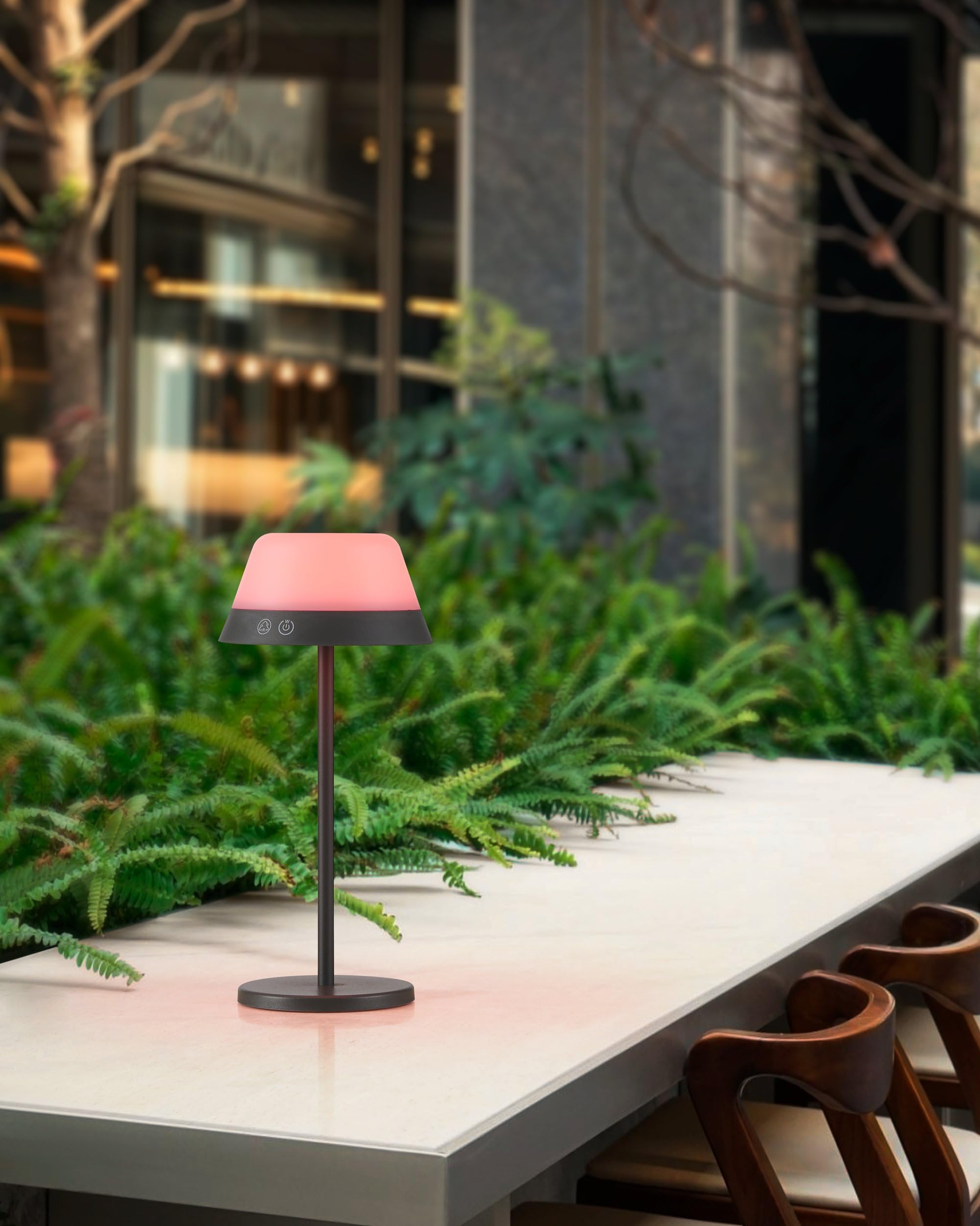 Eglo Meggiano lampada da tavolo a LED per esterni, lampada | da campeggio, dimmerabile, con paralume a sospensione, attacco USB, plastica bianca e grigia, luce bianca calda, RGB, IP54