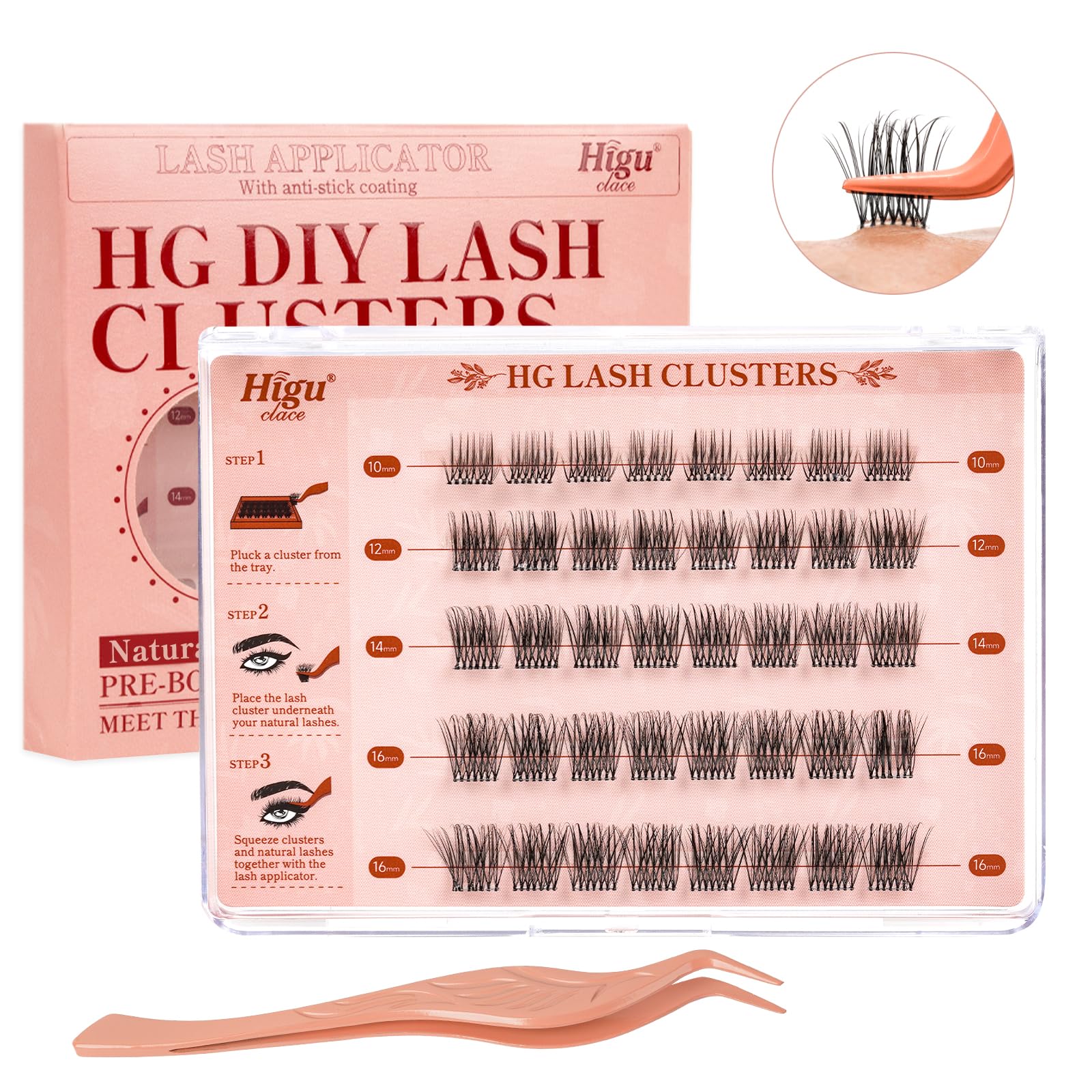 Higu Pestañas postizas, 40pcs pestañas autoadhesivas, no requiere pegamento, mezcla de 10-16mm extensión de pestañas postizas prepegadas con pinzas para pestañas natural reutilizable - natural 01