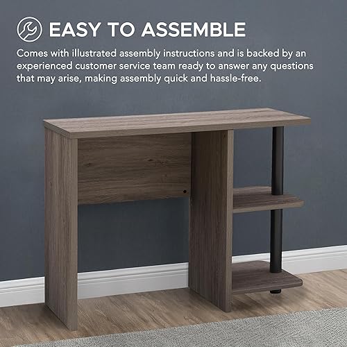 Miniatura 21 de Escritorio moderno para computadora de 47 pulgadas, estación de trabajo de diseño industrial con mesa de madera, marco de acero negro y estantes