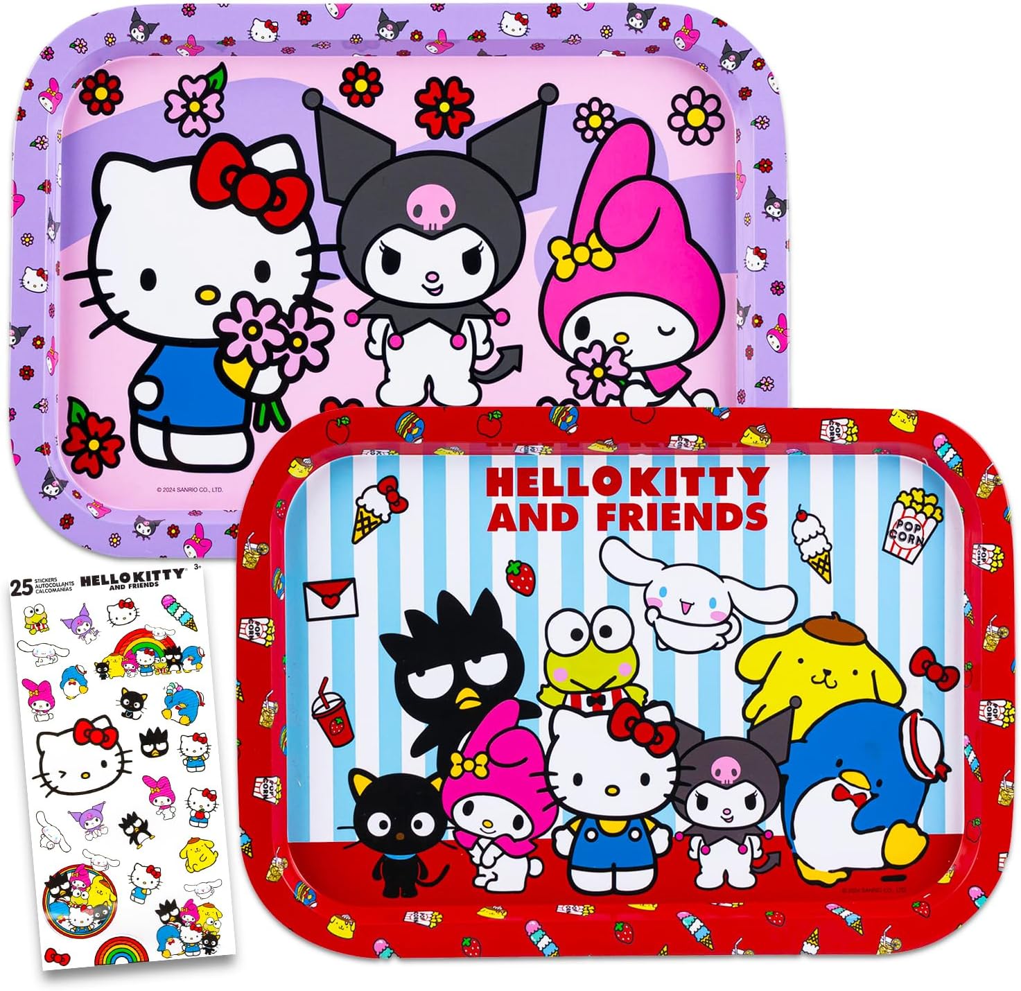 Hello Kitty Serving Platter Set - Bundle with 2 Pink Sanrio Food Trays for Parties, Family Gatherings, Birthdays, and Drinks Plus Bookmark