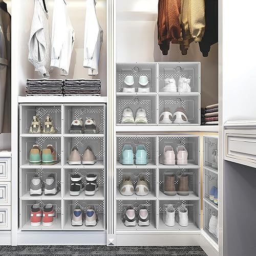 Vista 18 de YITAHOME Cajas de almacenamiento apilables XL, 18 organizadores y cajones para zapatos, color negro (tamaño extra grande)