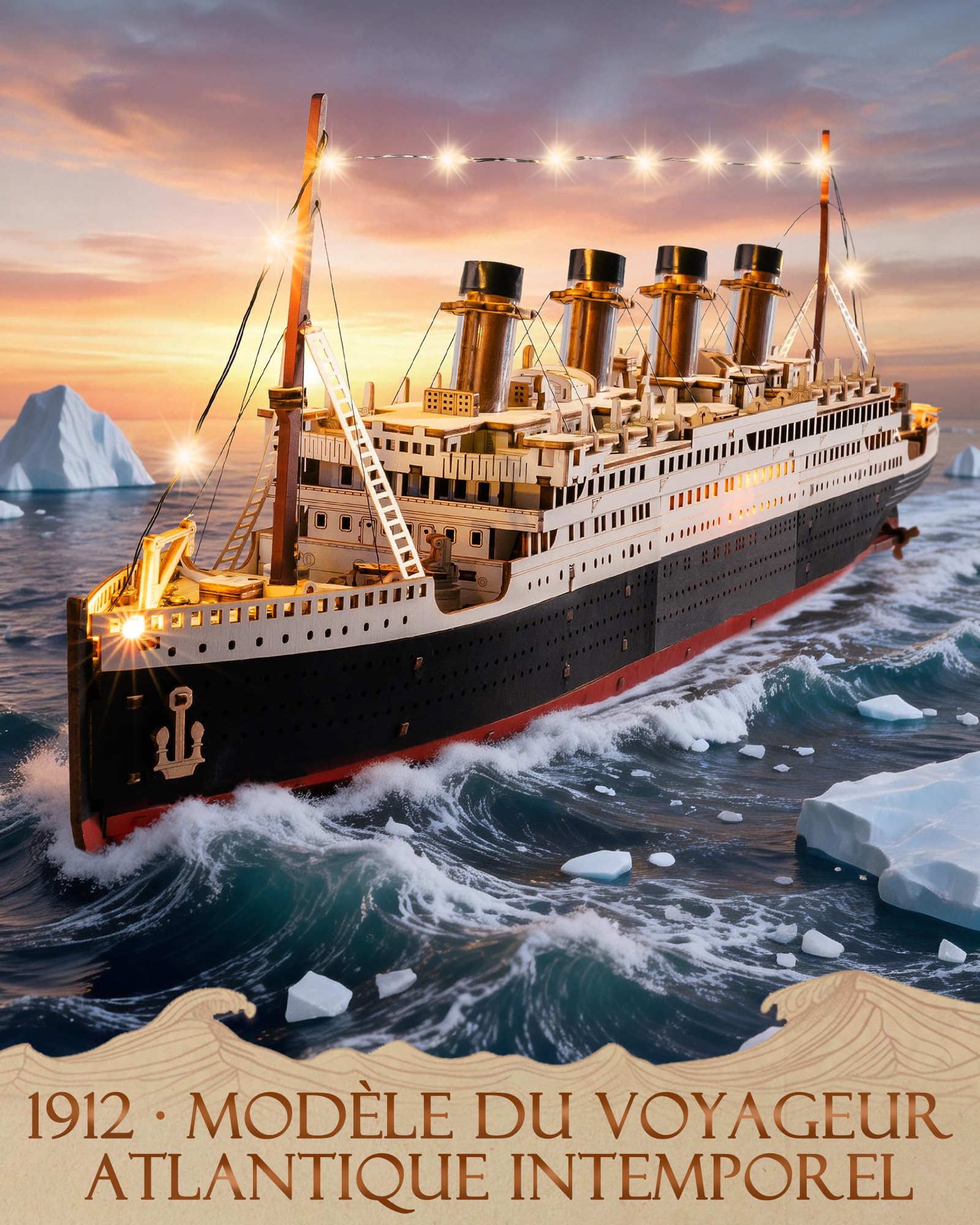 Rolife Puzzle 3D en Bois Modèle de Bateau Titanic - Kit de Construction à Clipser 433 Pièces