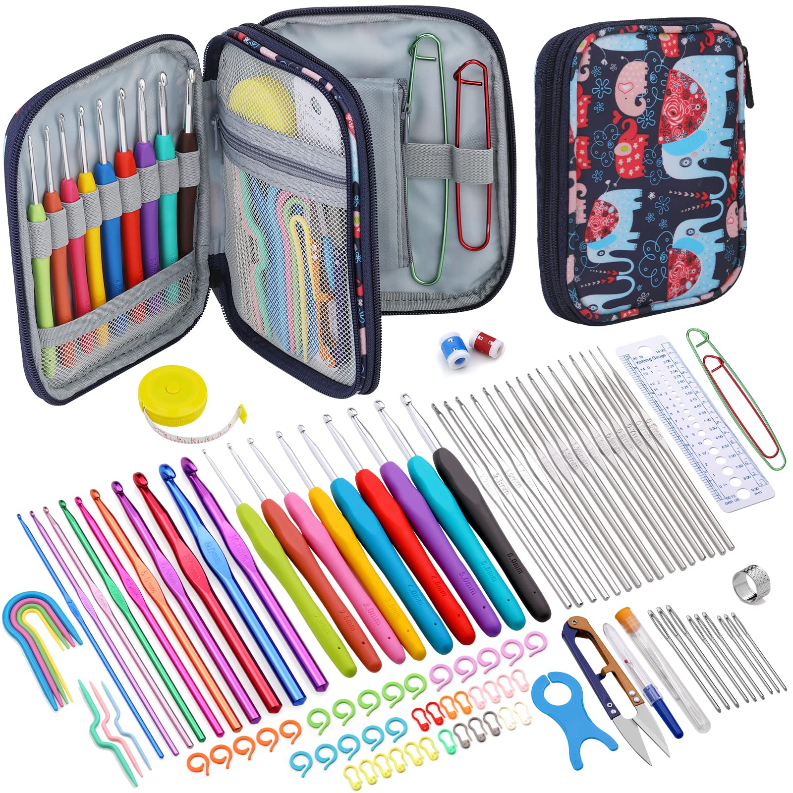 14 pièces de set d'aiguilles à crochet de taille complète, 44 pièces de kit de crochet pour débutants avec accessoires de crochet, set d'aiguilles à crochet ergonomiques en caoutchouc souple (2,0 mm 14 pièces de set d'aiguilles à crochet de taille complète, 44 pièces de kit de crochet pour débutants avec accessoires de crochet, set d'aiguilles à crochet ergonomiques en caoutchouc souple (2,0 mm